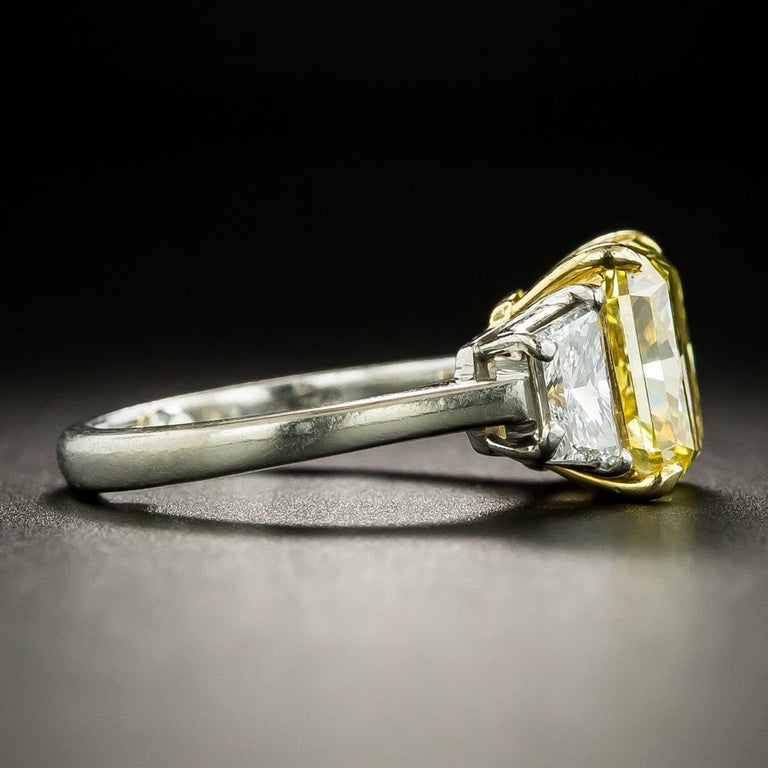 Radiant Cut Bulgari 3.78 Carat Fancy Vivid Yellow Radiant-Cut Diamond Ring