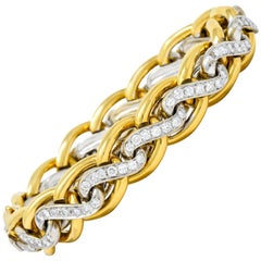 Bulgari Diamond 18 Karat Two-Tone Gold Curb Link Bracelet, circa 1980