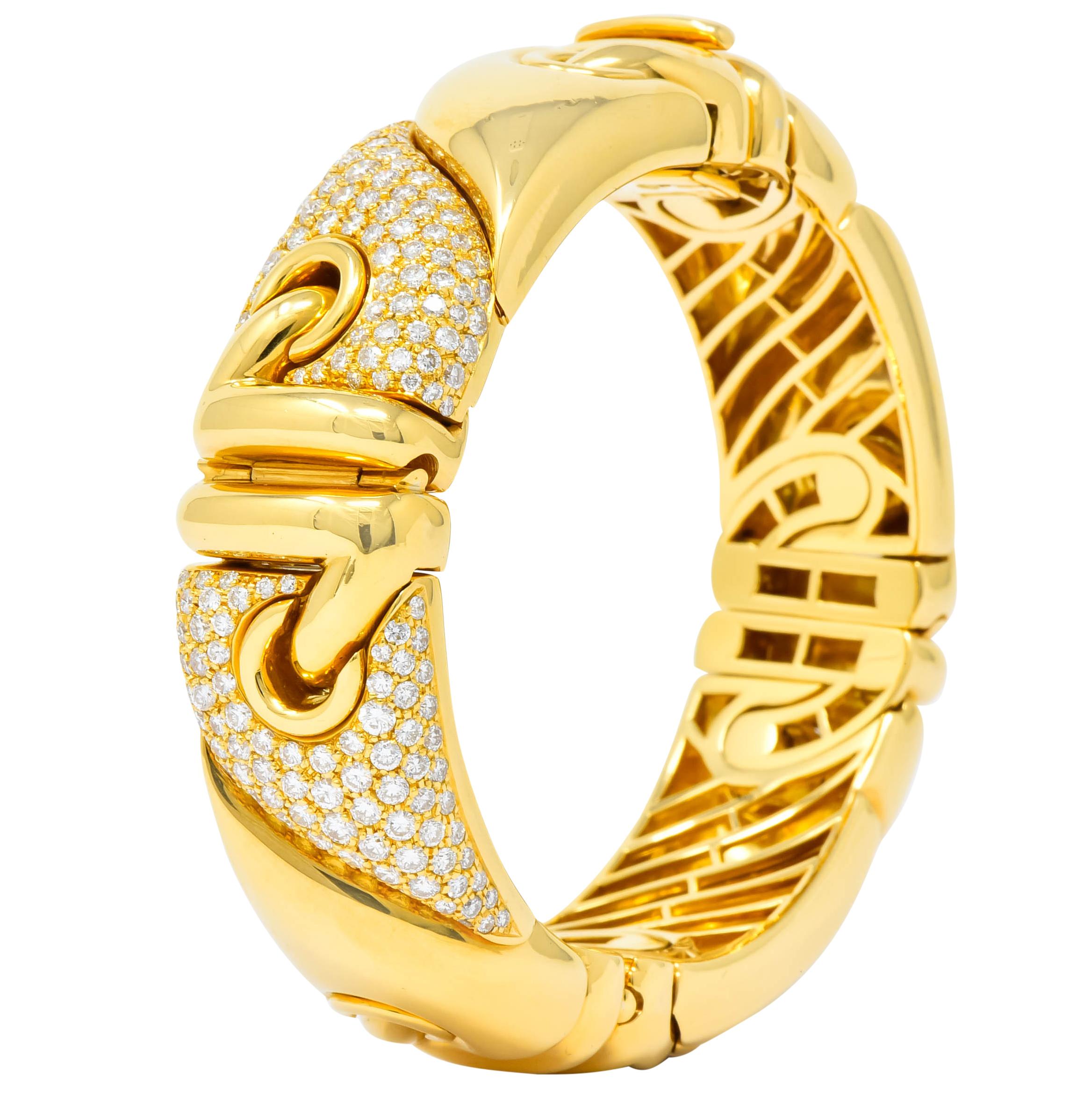 Bulgari 4.30 Carat Diamond 18 Karat Yellow Gold Stylized Link Cuff Bracelet 1