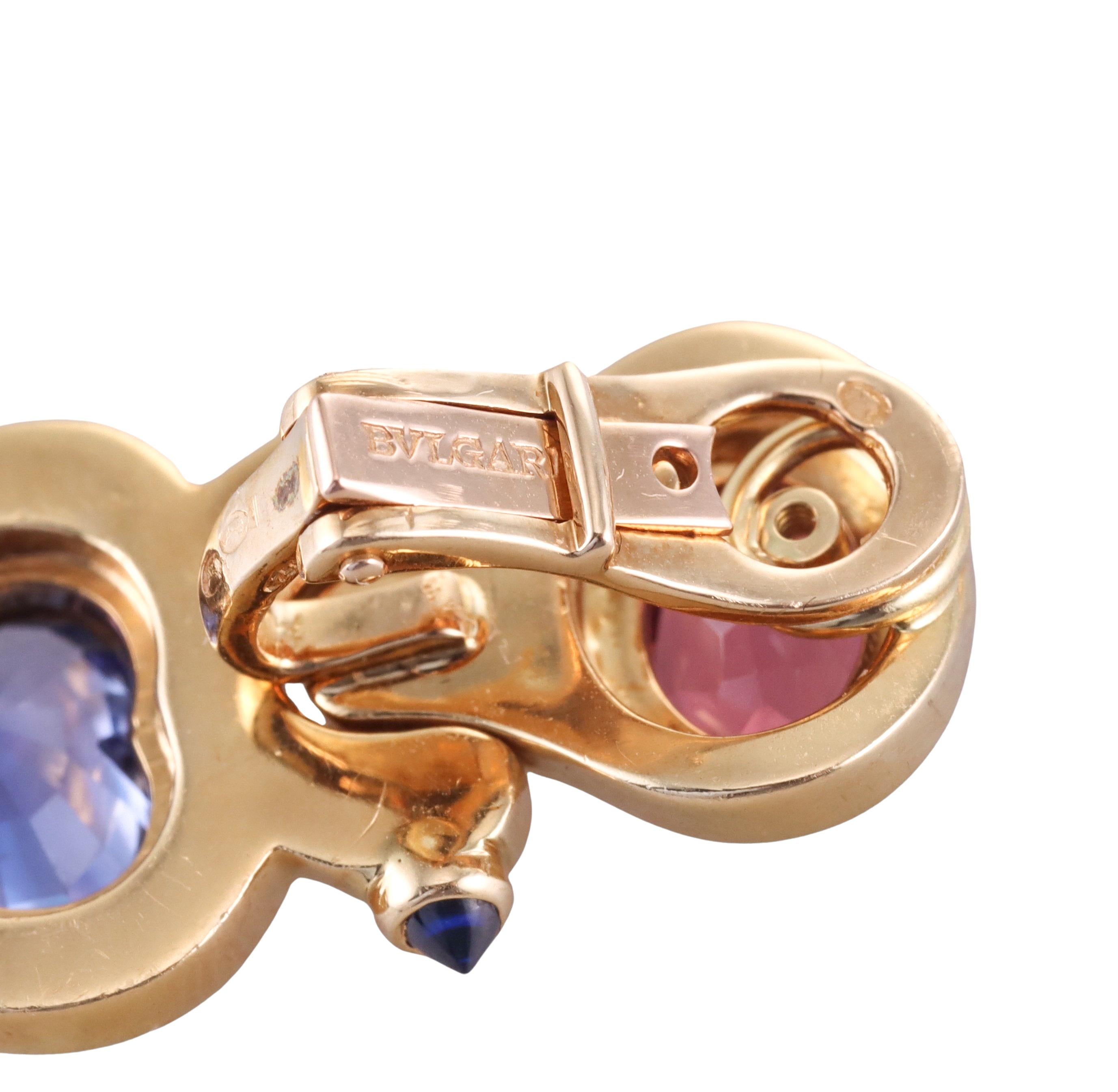 Heart Cut Bulgari 4.69cts Pink and Blue Sapphire Gold Heart Earrings