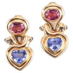 Bulgari 4.69cts Pink and Blue Sapphire Gold Heart Earrings