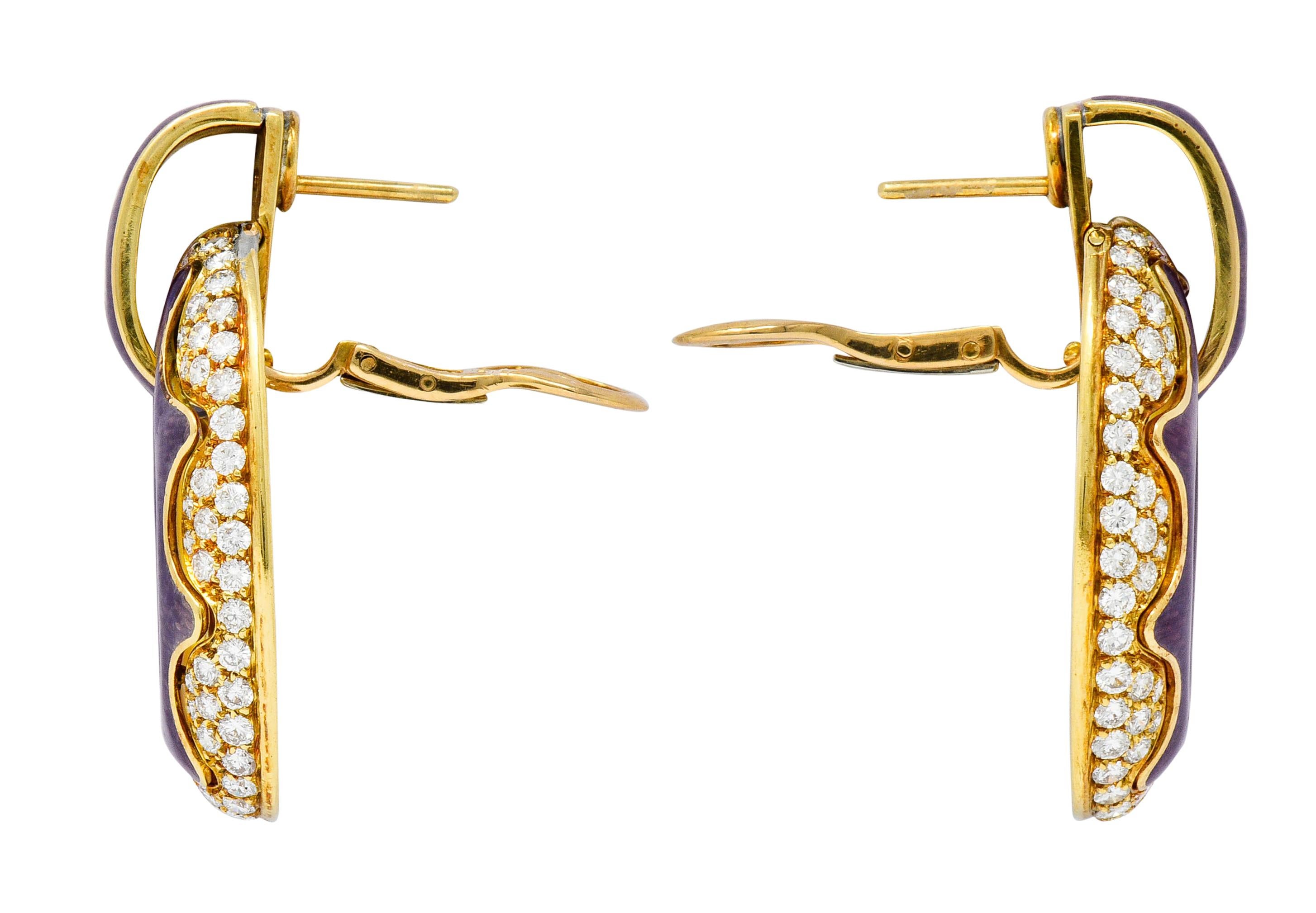 Bulgari 5.50 Carat Pave Diamond Enamel 18 Karat Gold Doorknocker Earrings In Excellent Condition In Philadelphia, PA