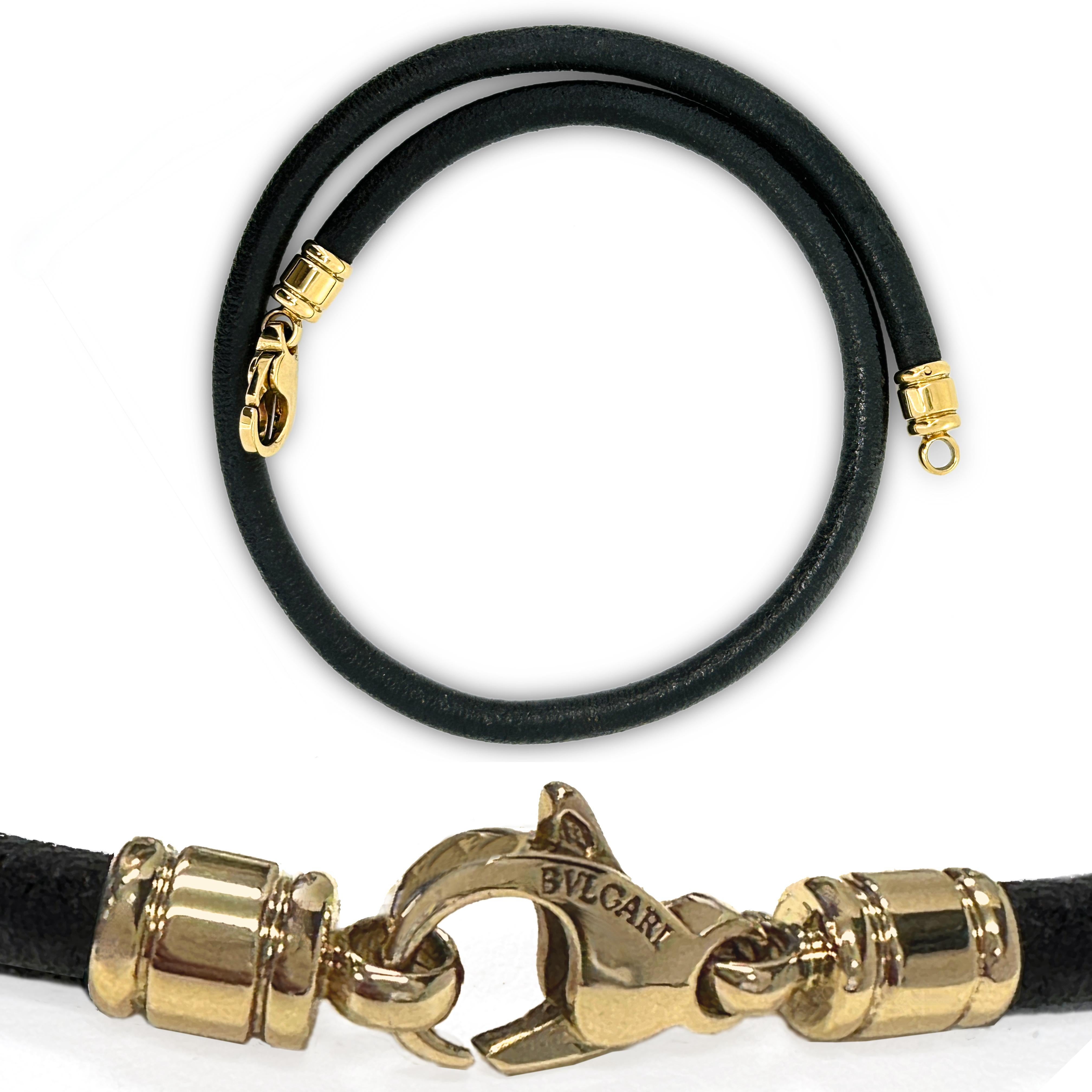 Women's Bulgari 5.5mm Black Leather Cord Choker Necklace with 18 Karat Gold Hardware