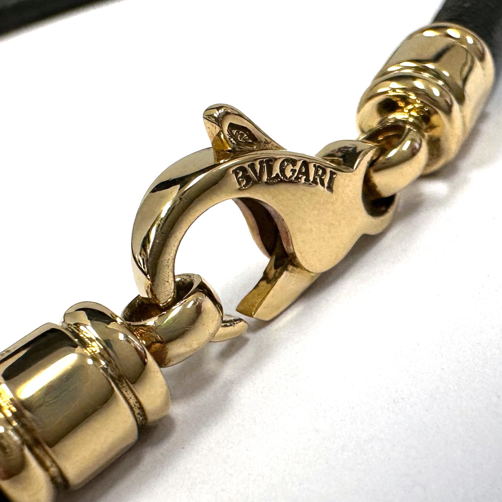 Bulgari 5.5mm Black Leather Cord Choker Necklace with 18 Karat Gold Hardware 1