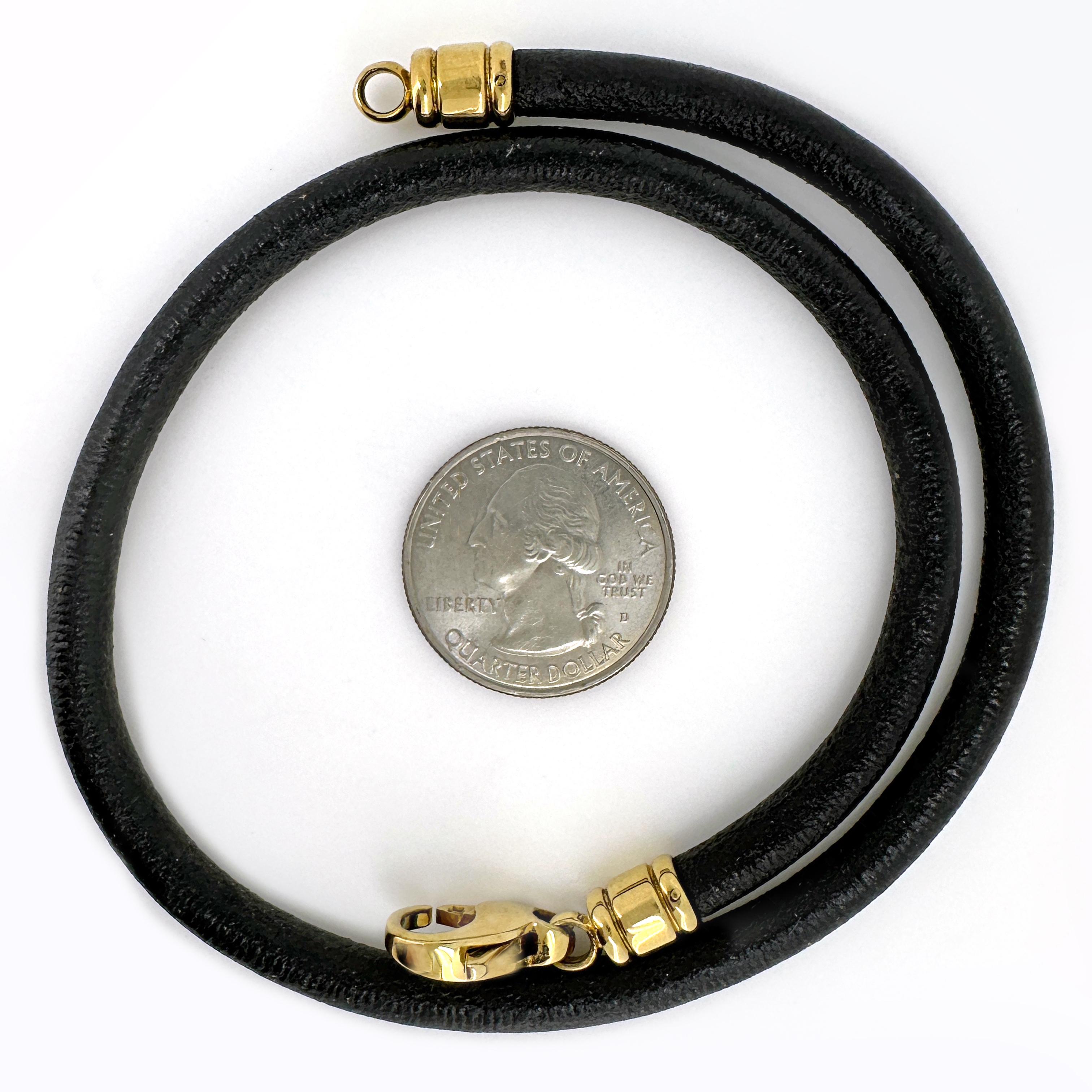 Bulgari 5.5mm Black Leather Cord Choker Necklace with 18 Karat Gold Hardware 2