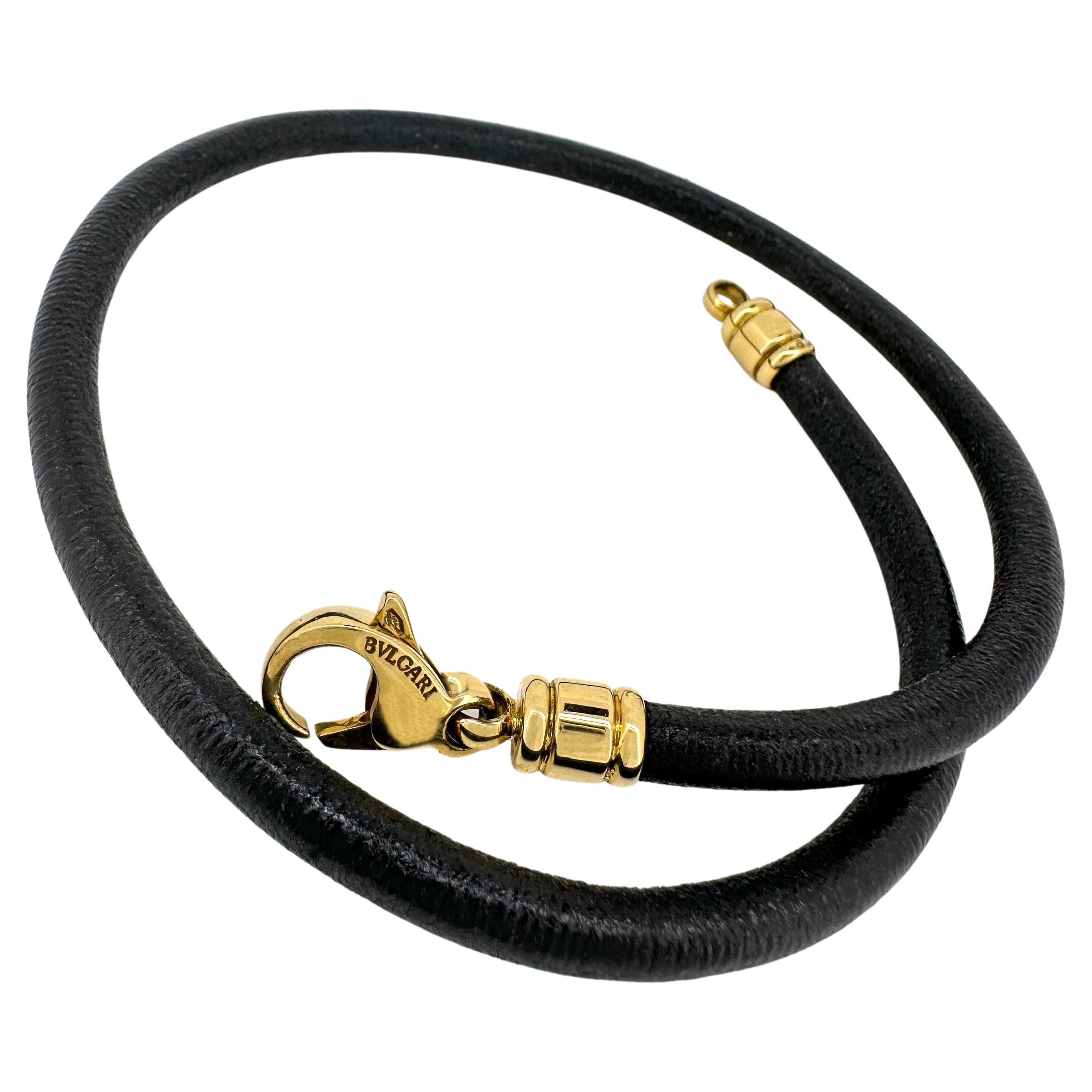 Bulgari 5.5mm Black Leather Cord Choker Necklace with 18 Karat Gold Hardware