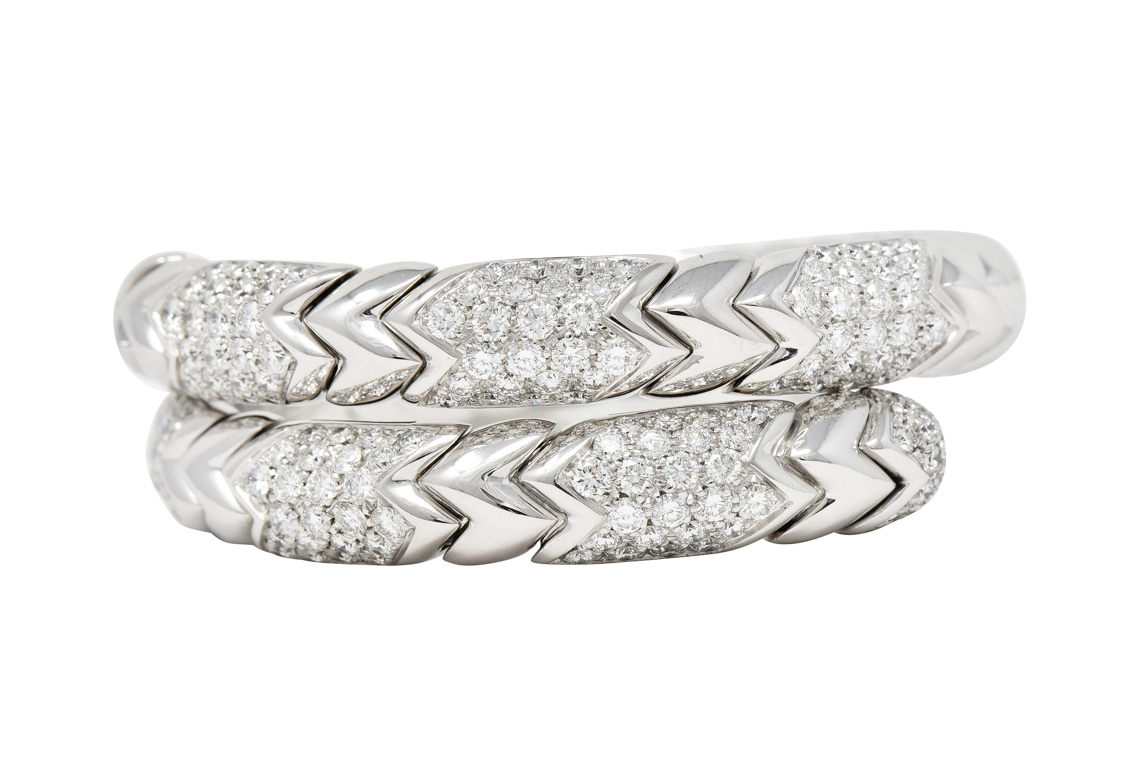 Women's or Men's Bulgari 6.50 Carat Diamond 18 Karat White Gold Spiga Serpenti Wrap Cuff Bracelet
