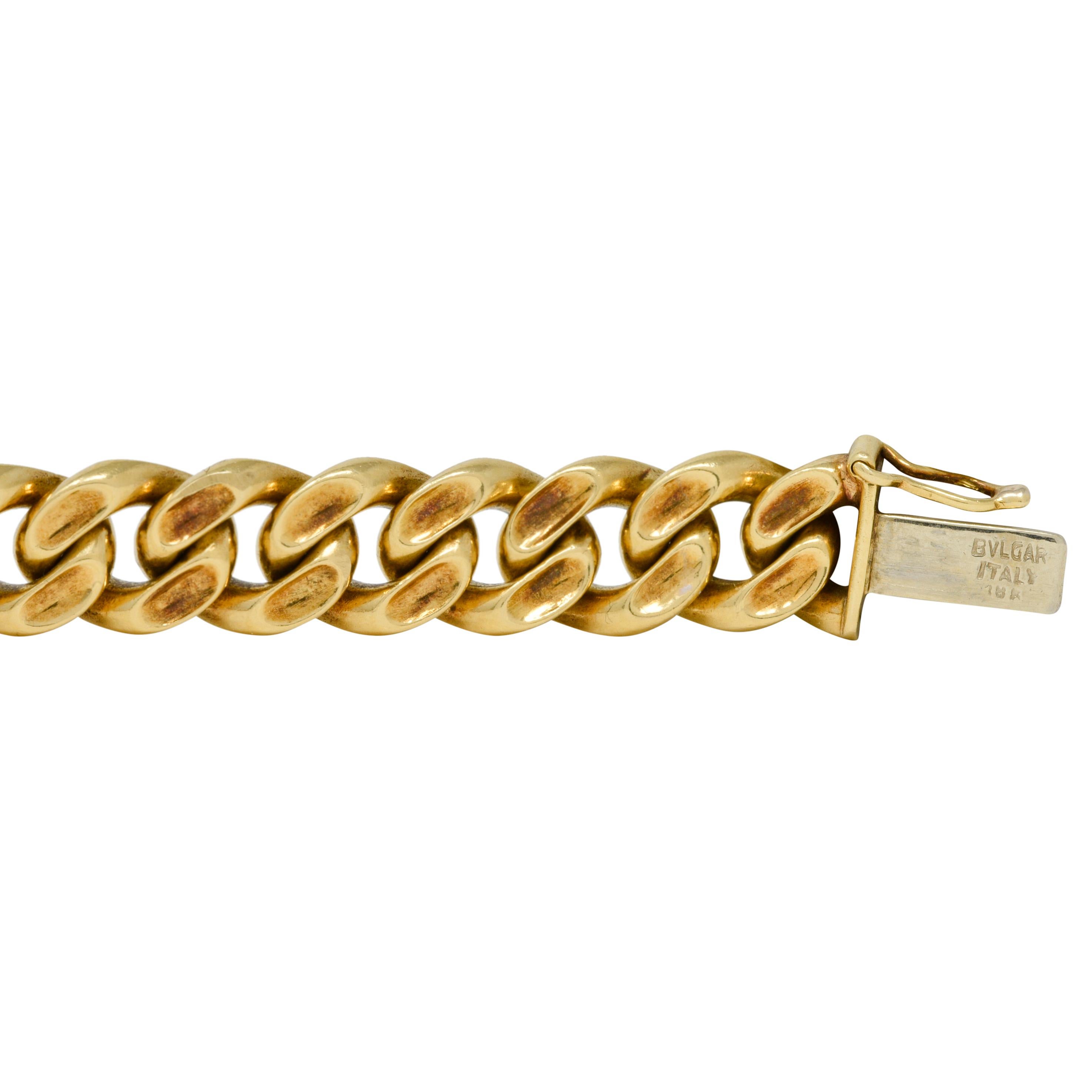 Bulgari 7.32 CTW Sapphire 18 Karat Gold Curb Link Vintage Unisex Bracelet For Sale 5