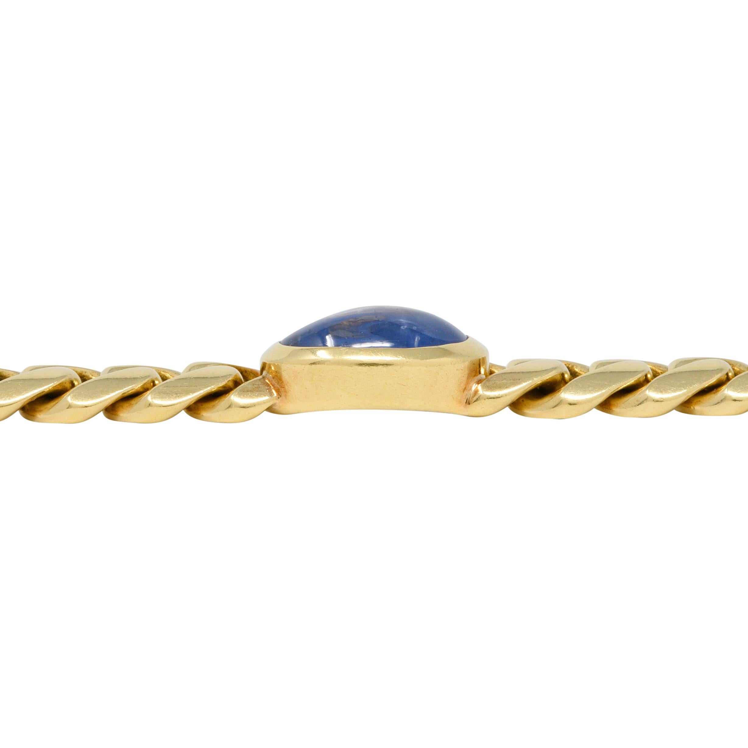 Bulgari 7.32 CTW Sapphire 18 Karat Gold Curb Link Vintage Unisex Bracelet For Sale 6
