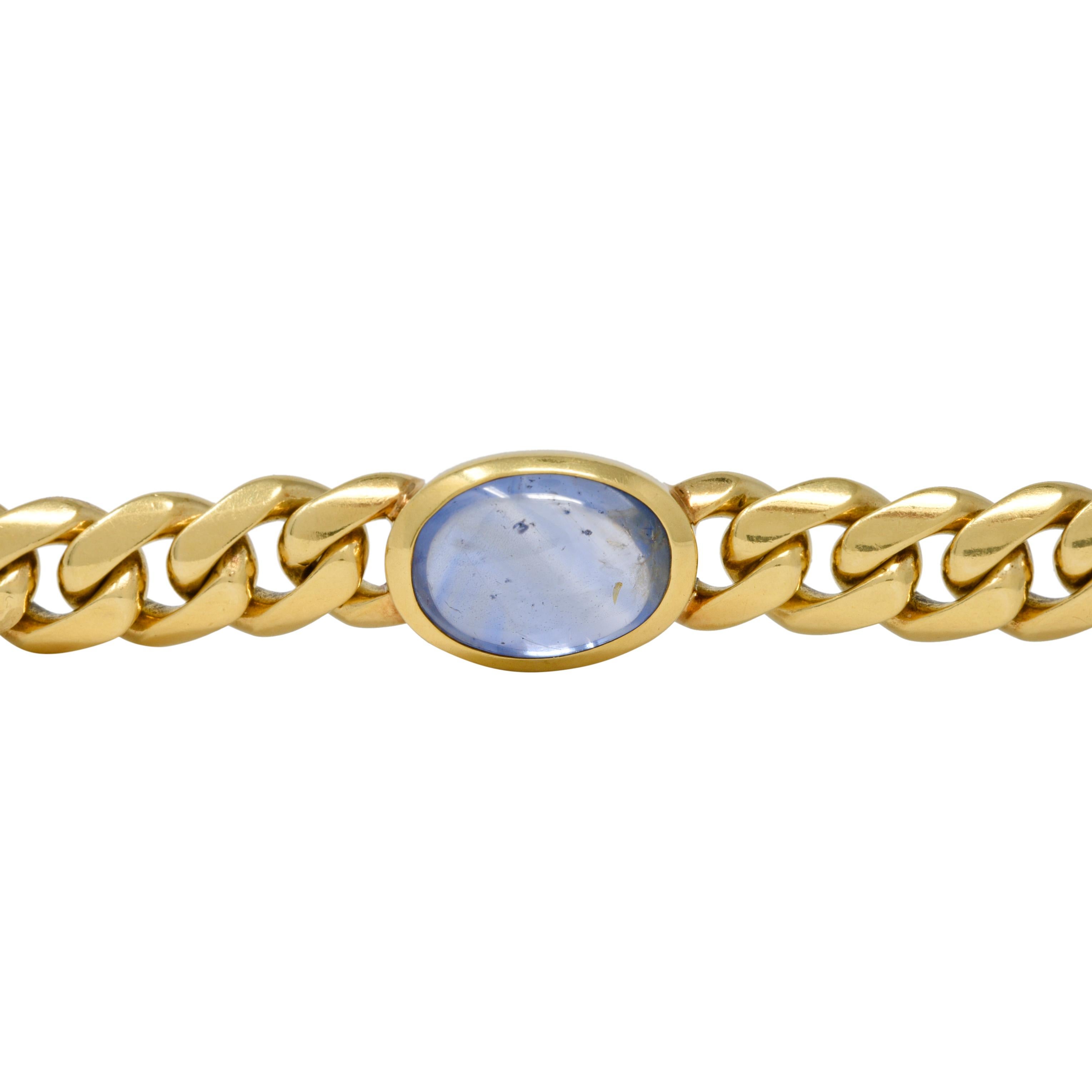 Cabochon Bulgari 7.32 CTW Sapphire 18 Karat Gold Curb Link Vintage Unisex Bracelet For Sale