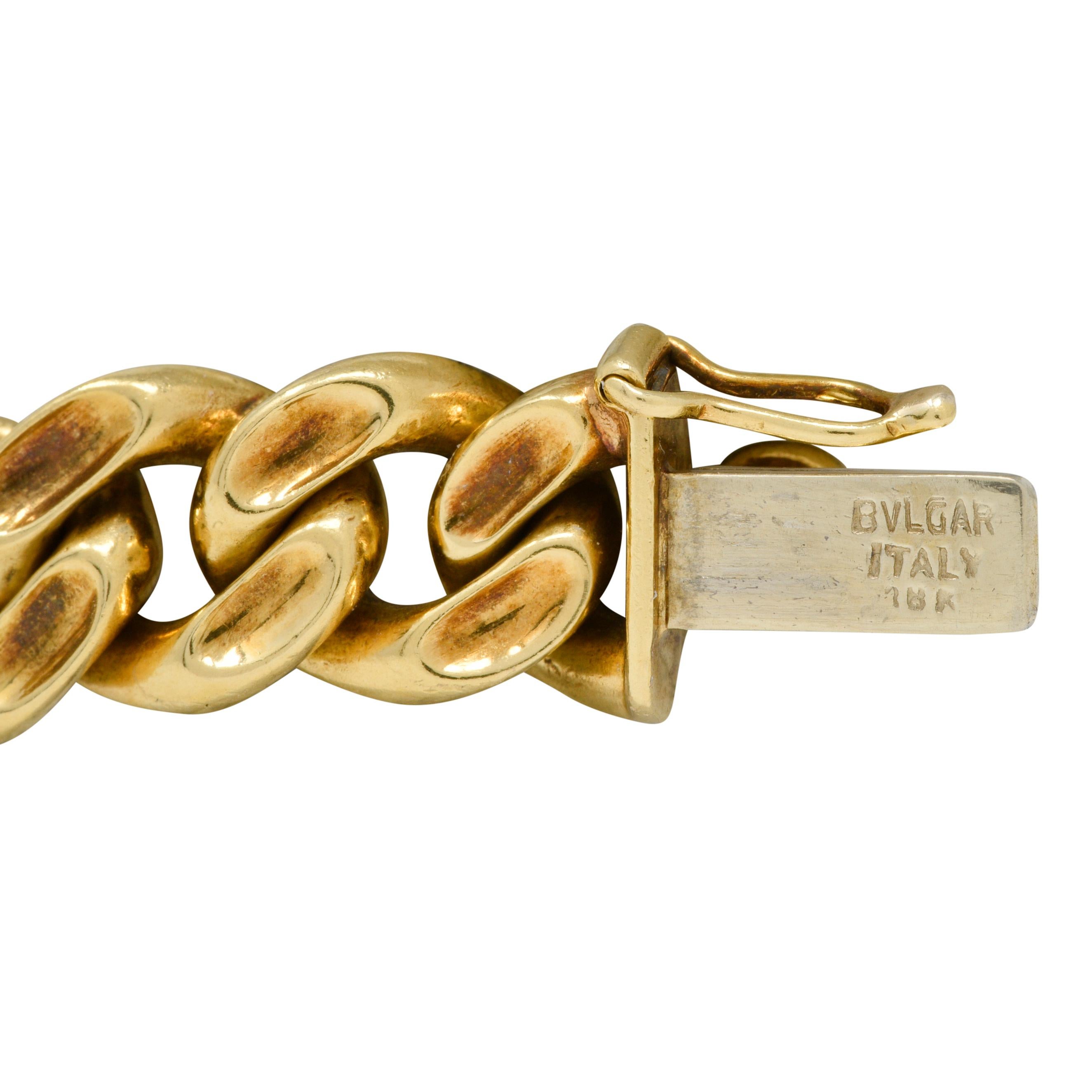 Bulgari 7.32 CTW Sapphire 18 Karat Gold Curb Link Vintage Unisex Bracelet For Sale 2