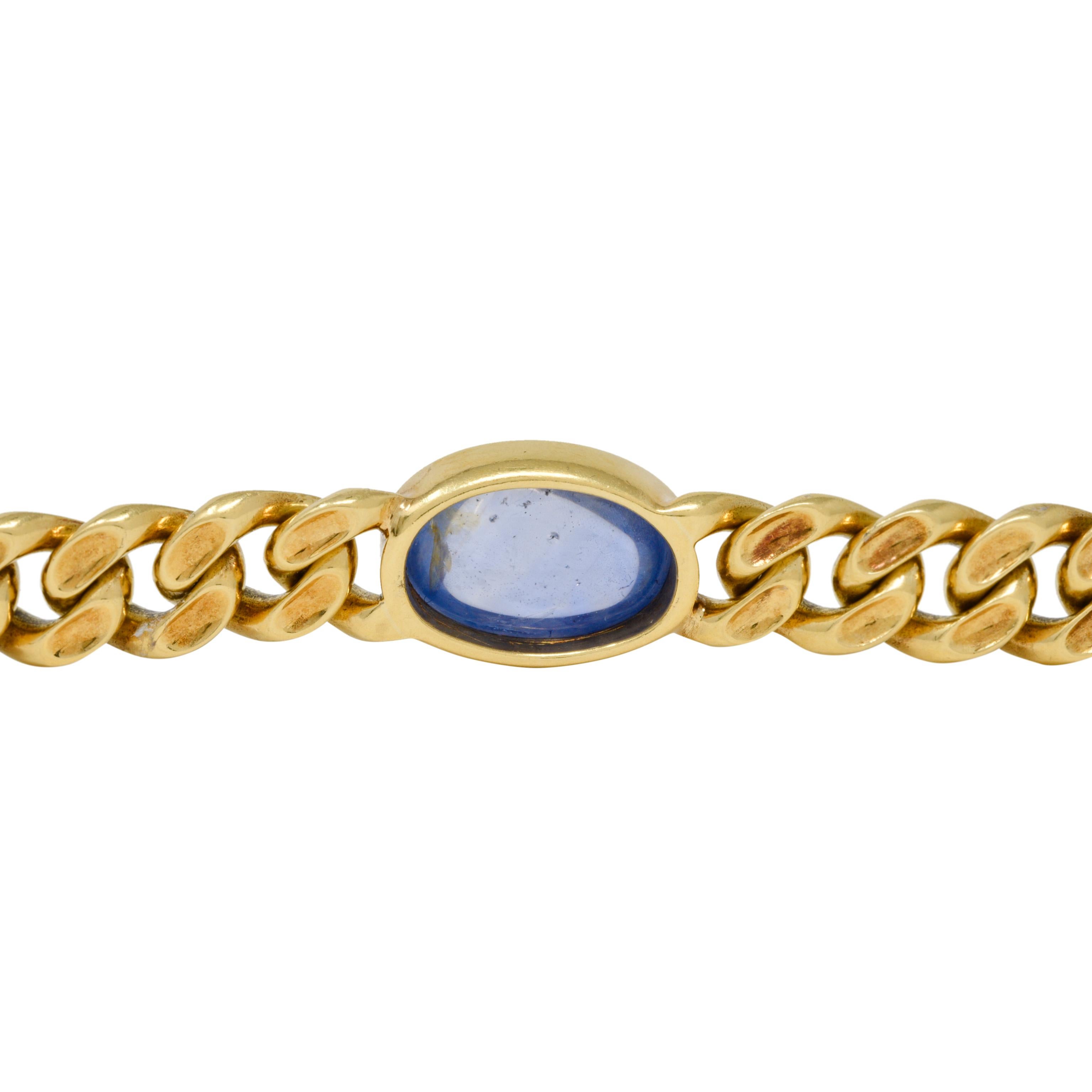 Bulgari 7.32 CTW Sapphire 18 Karat Gold Curb Link Vintage Unisex Bracelet For Sale 4
