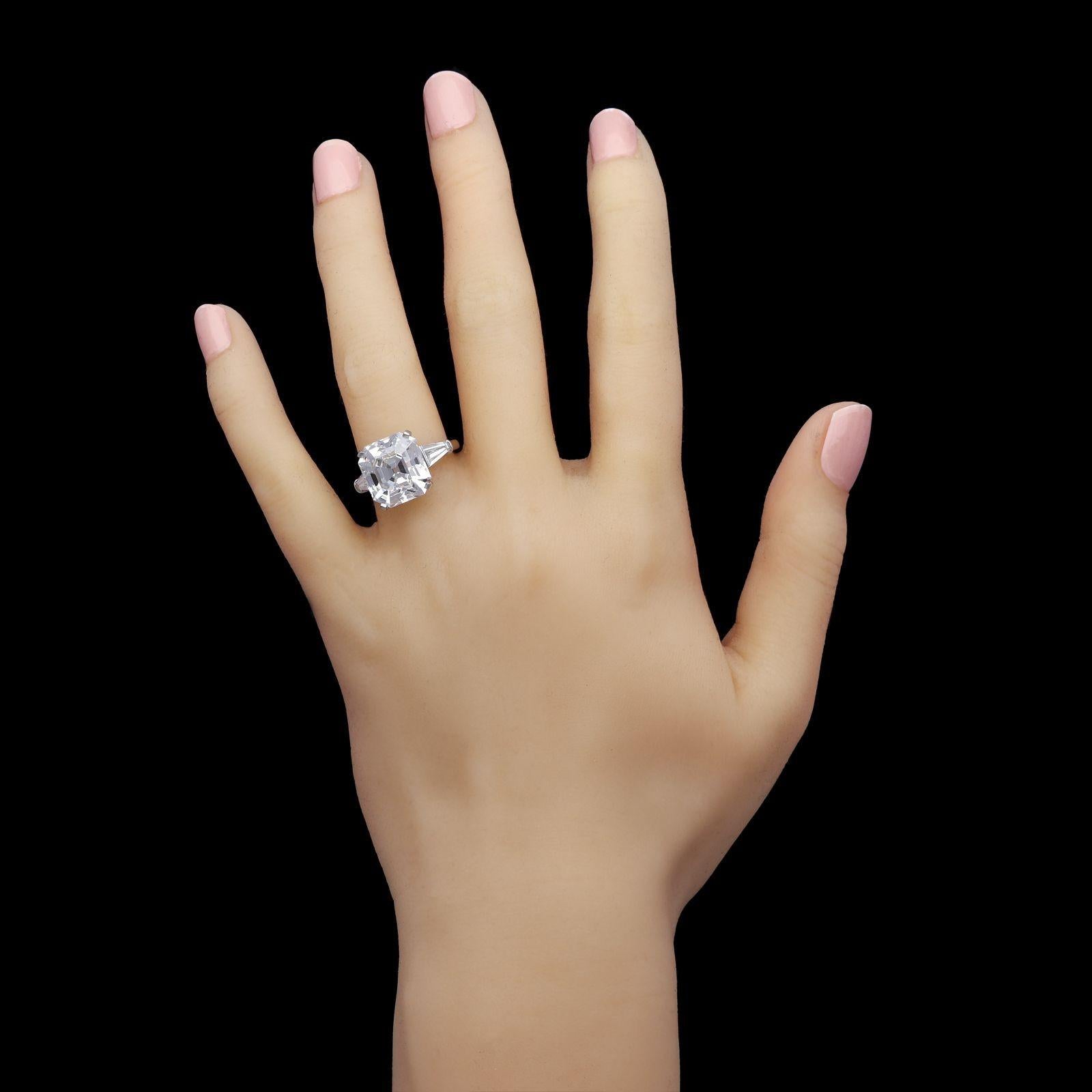 Women's Bulgari 8.38ct Asscher Cut Diamond Ring Tapered Baguette Shoulders In Platinum