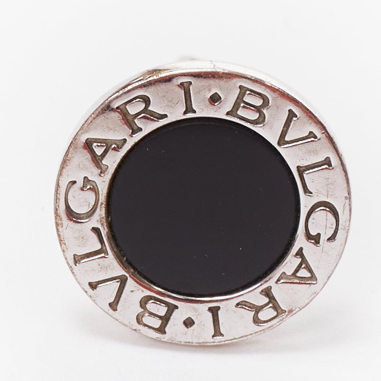 BULGARI 925 sterling silver black round onyx logo back cufflinks In Good Condition In Hong Kong, NT