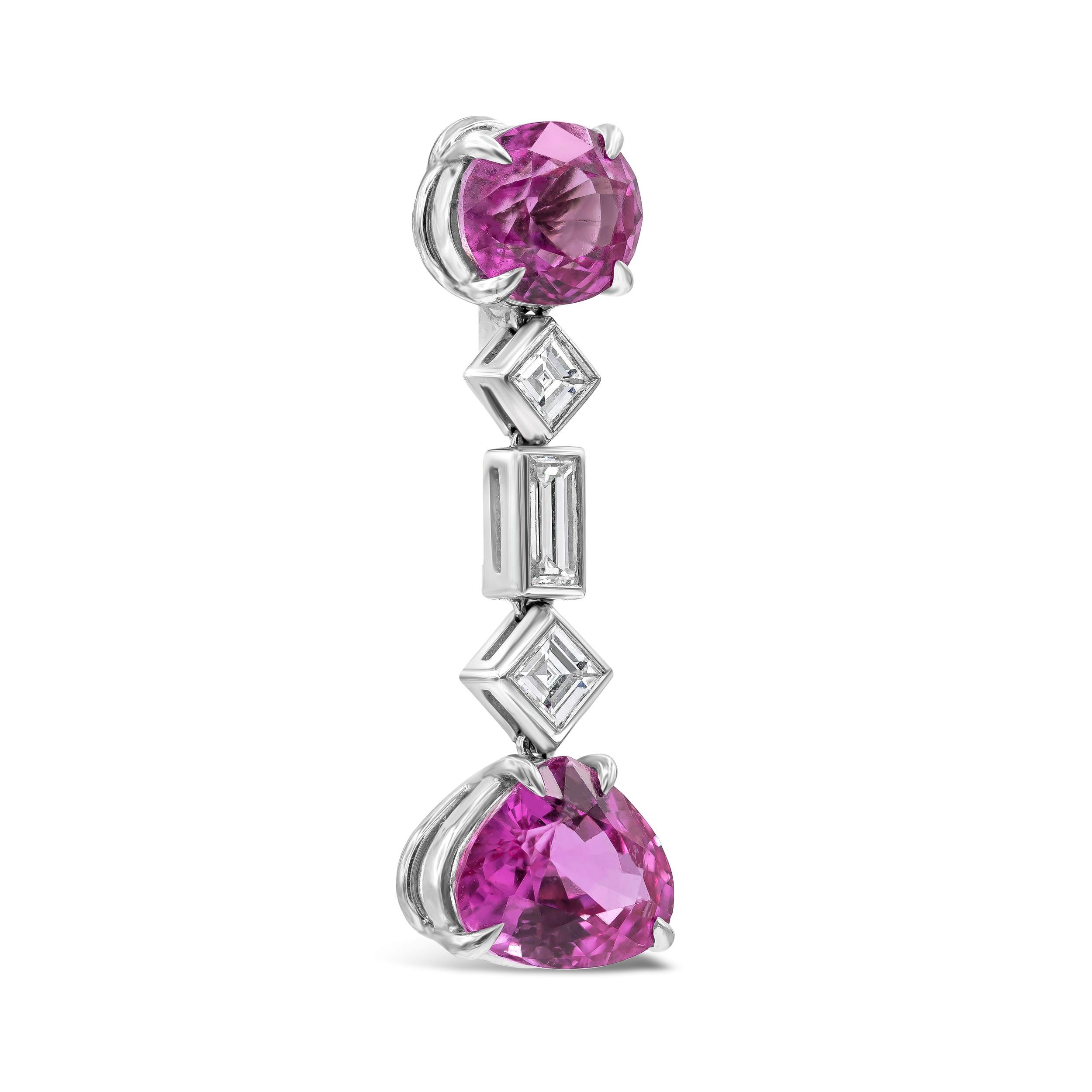 Contemporary 9.80 Carat Pink Sapphire and Diamond Clip-On Drop Earrings