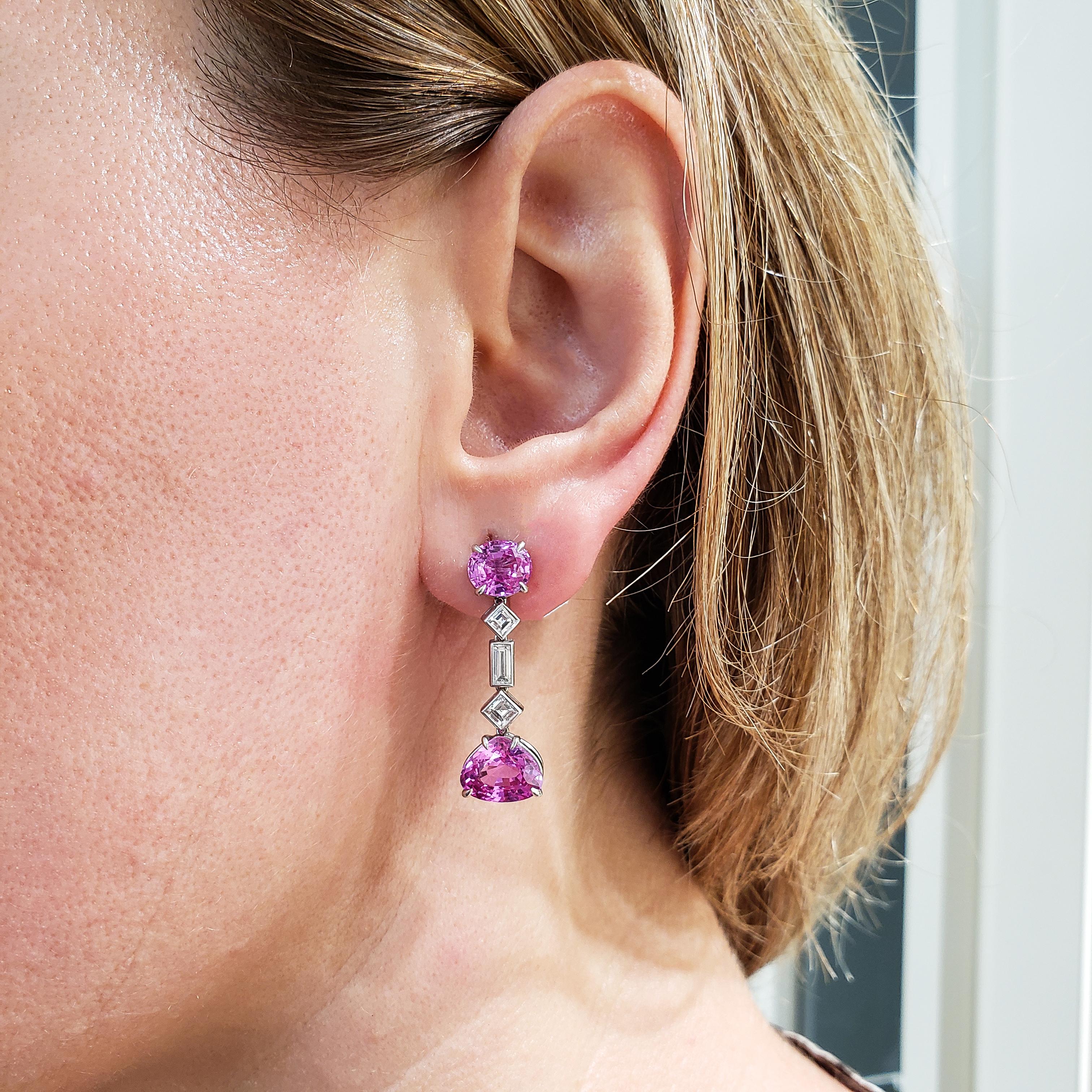 9.80 Carat Pink Sapphire and Diamond Clip-On Drop Earrings In Excellent Condition In New York, NY