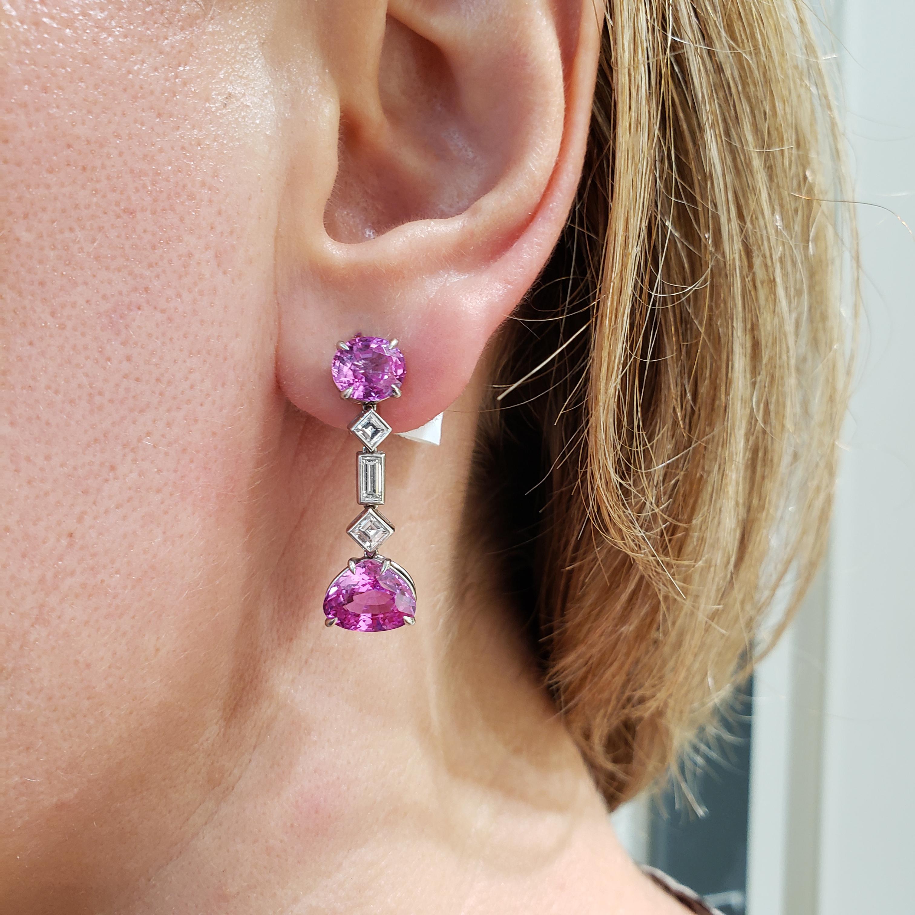 Women's 9.80 Carat Pink Sapphire and Diamond Clip-On Drop Earrings