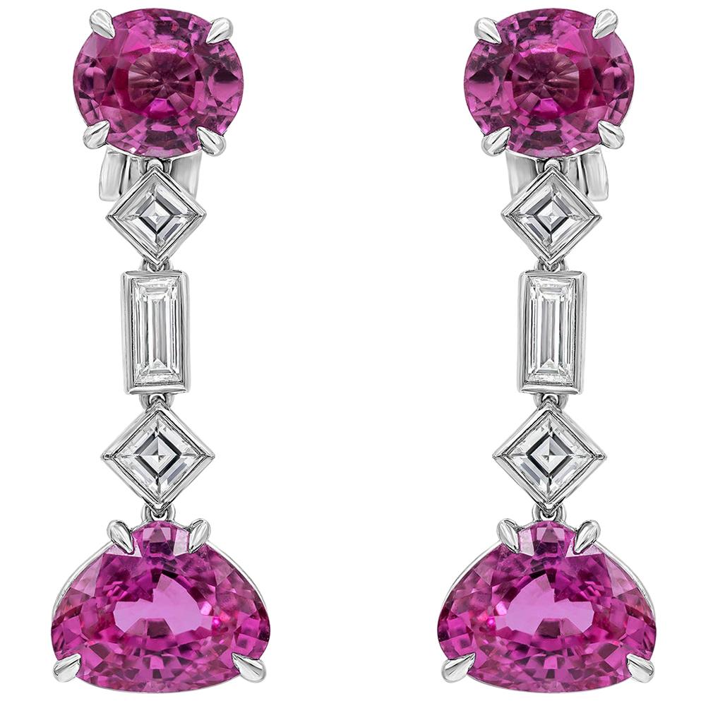 9.80 Carat Pink Sapphire and Diamond Clip-On Drop Earrings