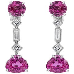 9.80 Carat Pink Sapphire and Diamond Clip-On Drop Earrings