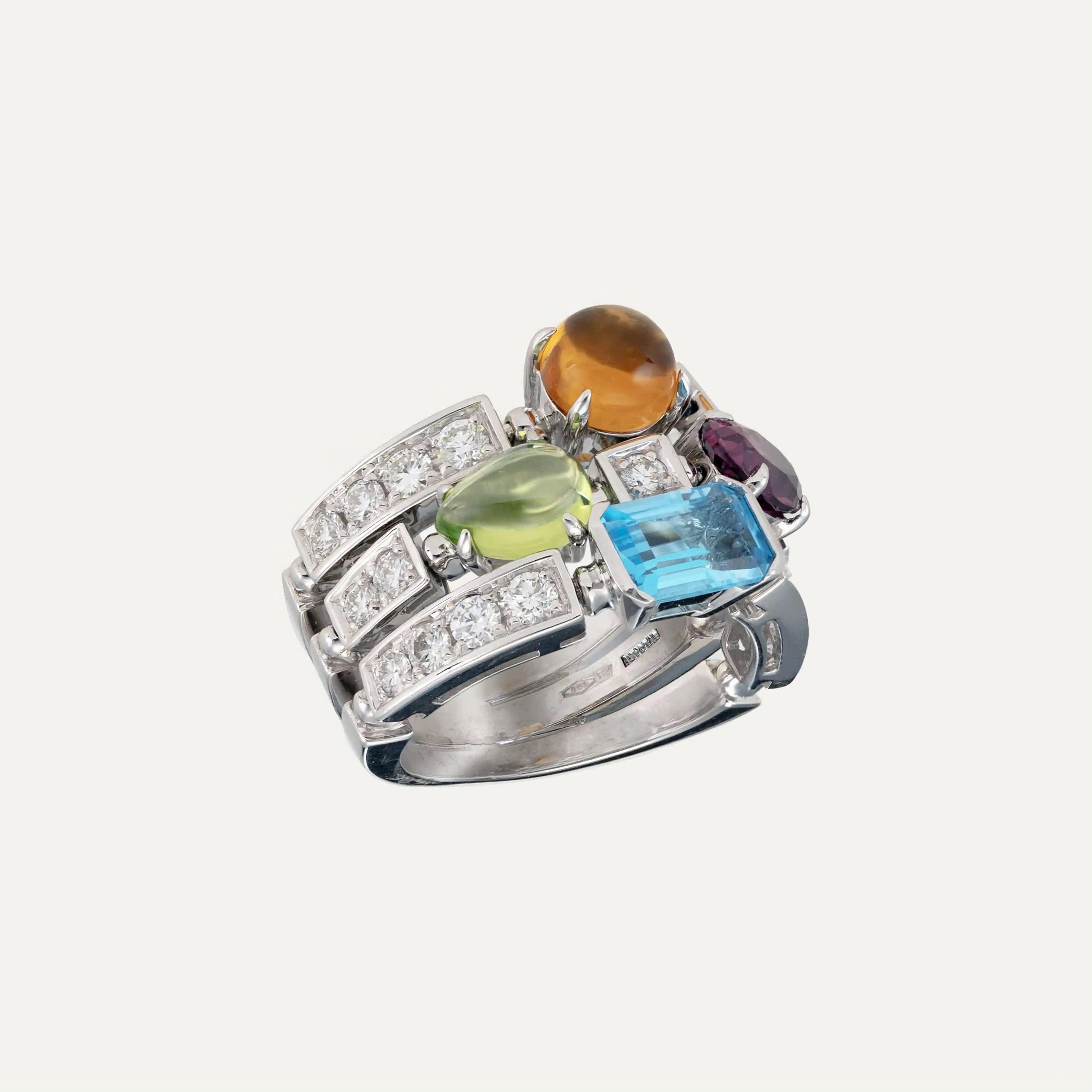 Bulgari Allegra Bague cocktail citrine tourmaline topaze améthyste diamant or en vente 2