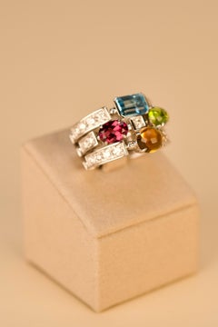 Bulgari Allegra Citrine Tourmaline Topaz Amethyst Diamond Gold Cocktail Ring