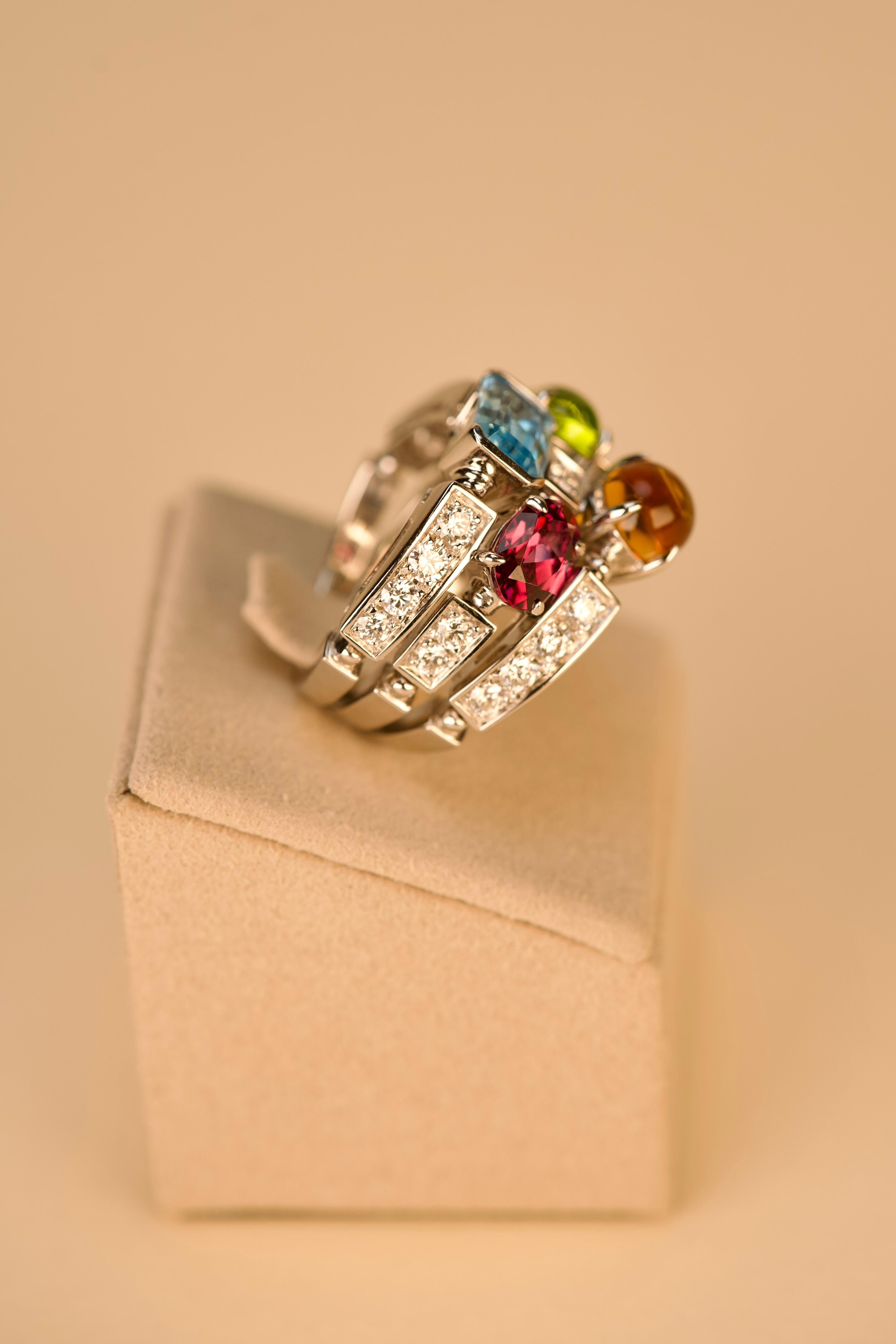 Taille cabochon Bulgari Allegra Bague cocktail citrine tourmaline topaze améthyste diamant or en vente