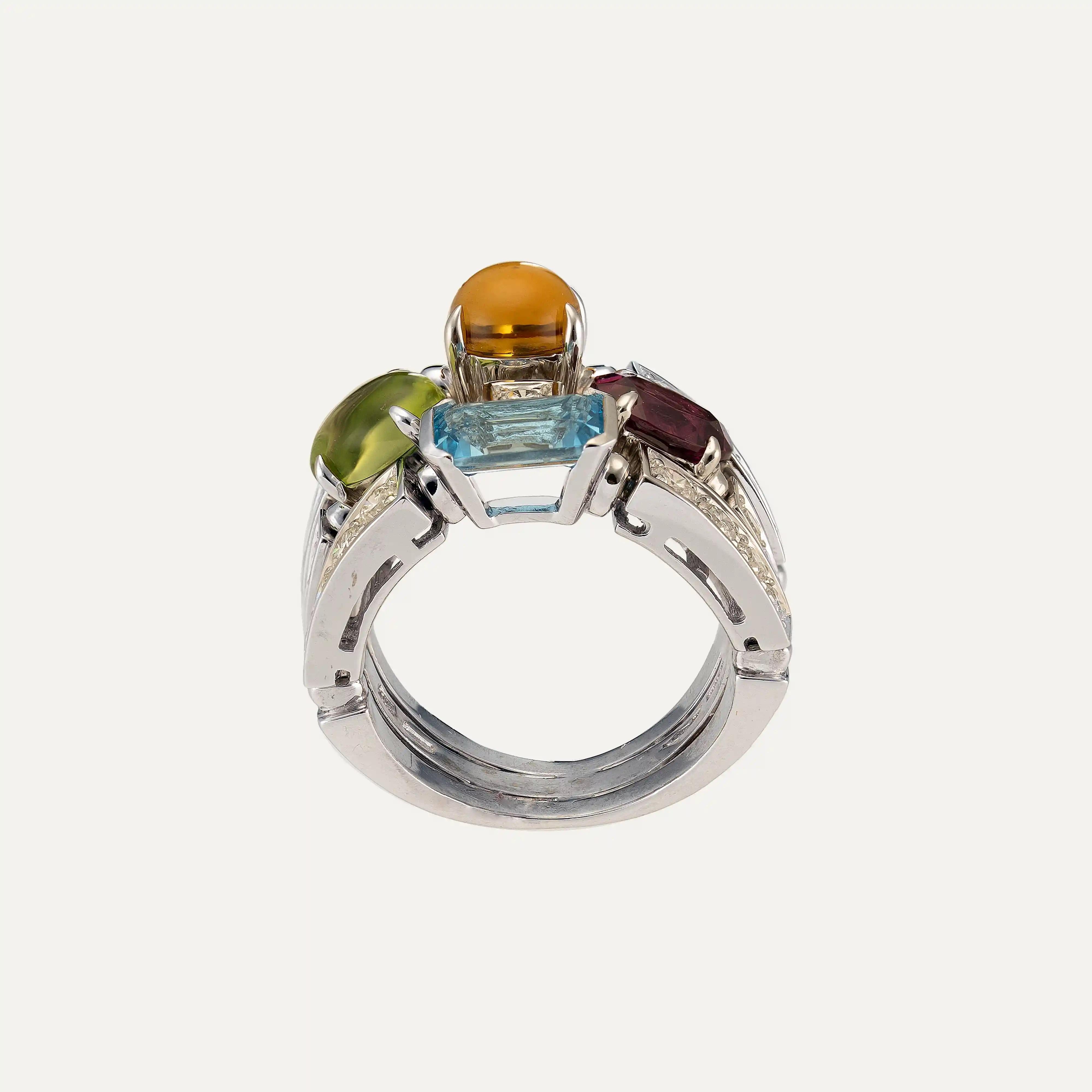 Bulgari Allegra Bague cocktail citrine tourmaline topaze améthyste diamant or en vente 1