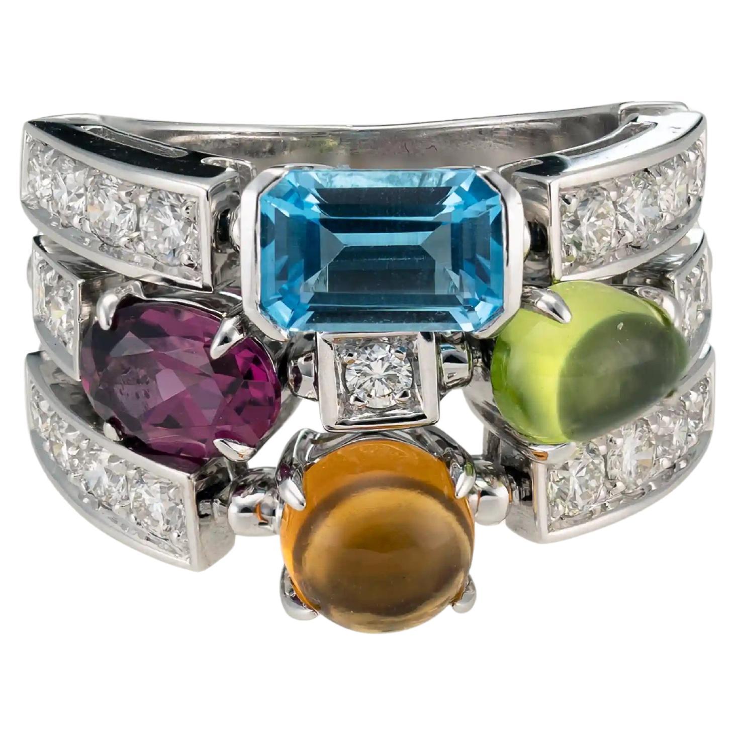 Bulgari Allegra Anello cocktail in oro con tormalina, ametista e diamante
