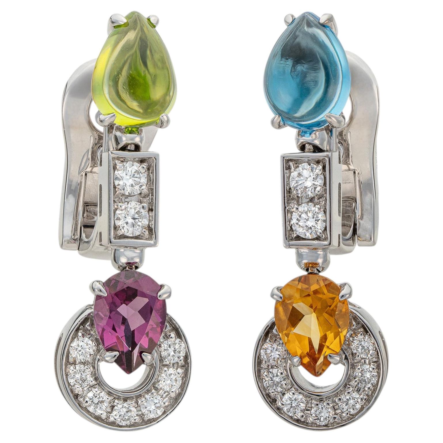 Bulgari Allegra Citrine Tourmaline Topaz Amethyst Diamond Gold Earrings