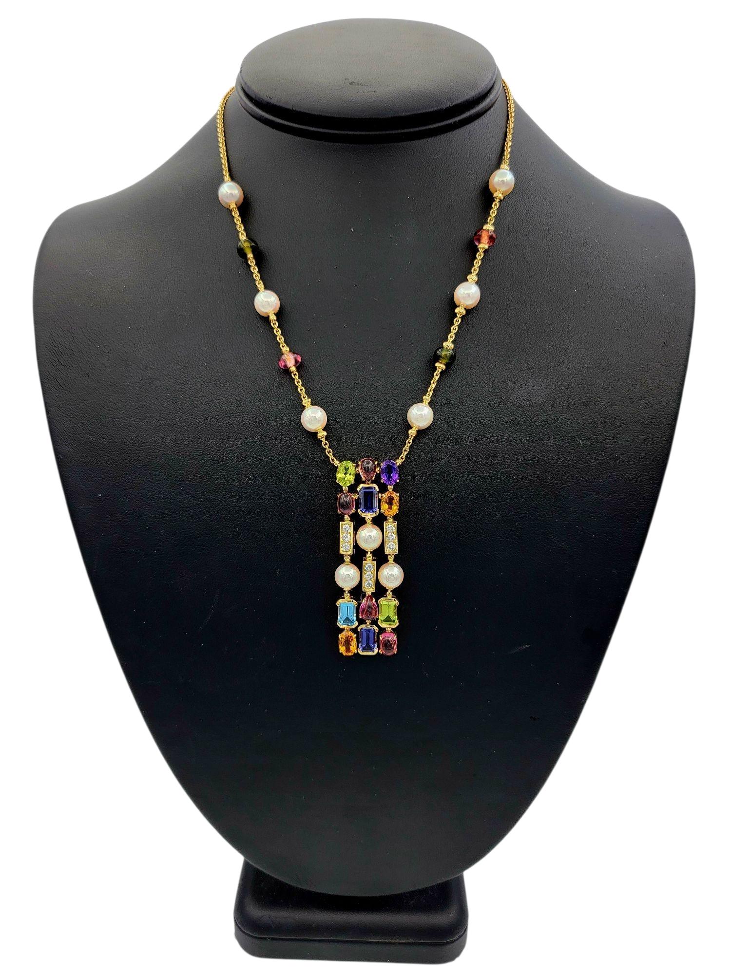 Bulgari Allegra Collection Multi Gemstone Drop Necklace in 18 Karat Yellow Gold For Sale 4