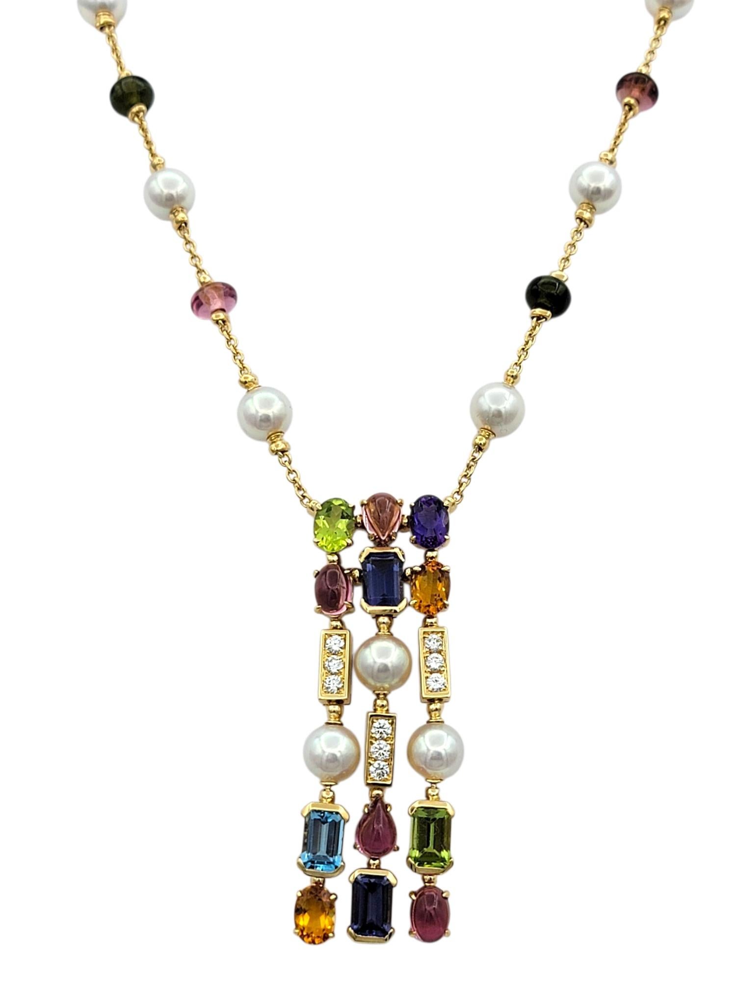 This joyful and luxurious necklace from Bulgari’s Allegra Collection is a radiant celebration of color and craftsmanship. Crafted in 18 karat yellow gold, this piece features a playful medley of vibrant gemstones, including tourmalines, amethyst,