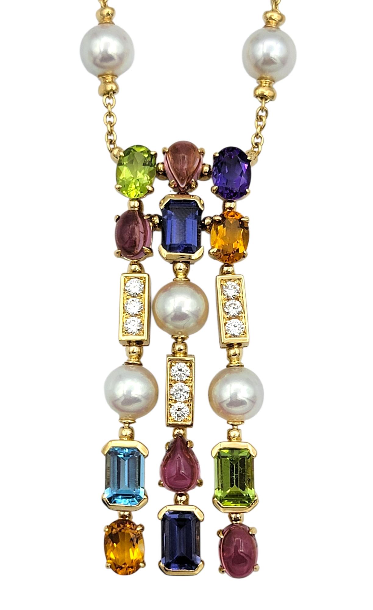 Contemporary Bulgari Allegra Collection Multi Gemstone Drop Necklace in 18 Karat Yellow Gold For Sale