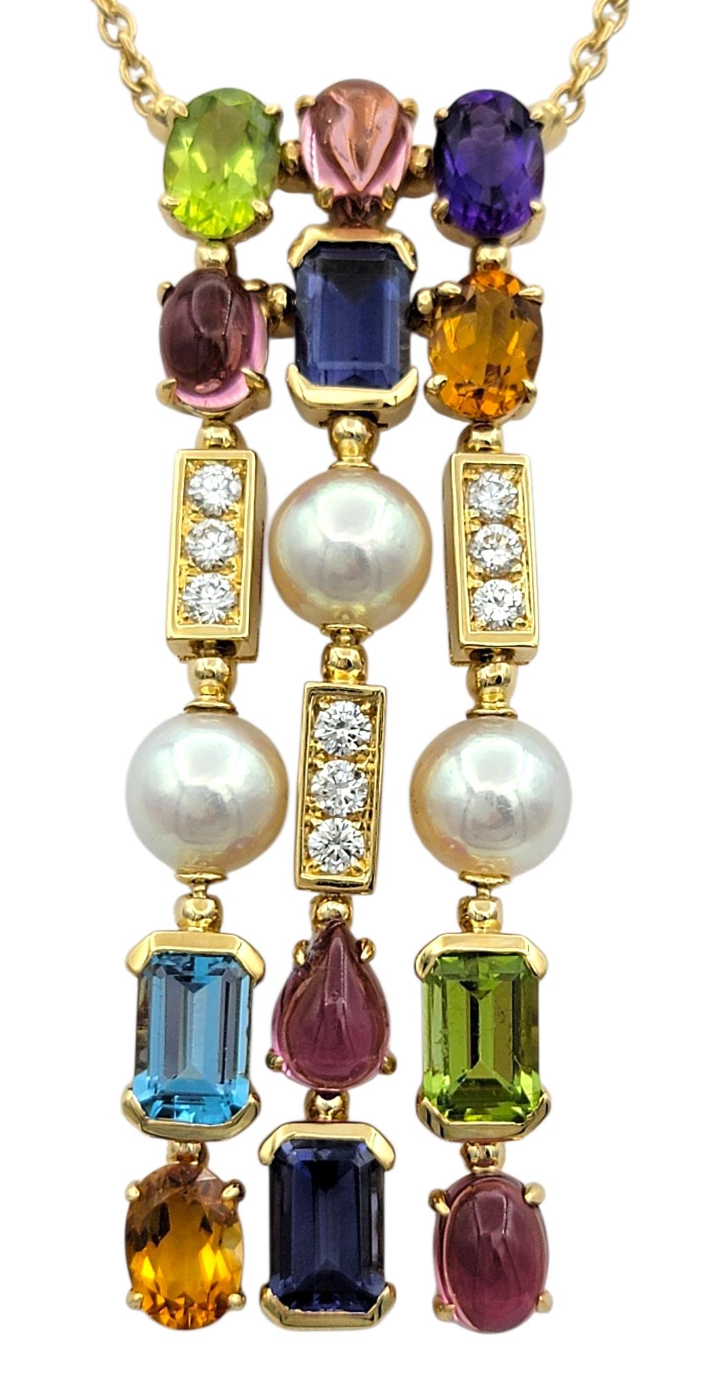 Round Cut Bulgari Allegra Collection Multi Gemstone Drop Necklace in 18 Karat Yellow Gold For Sale
