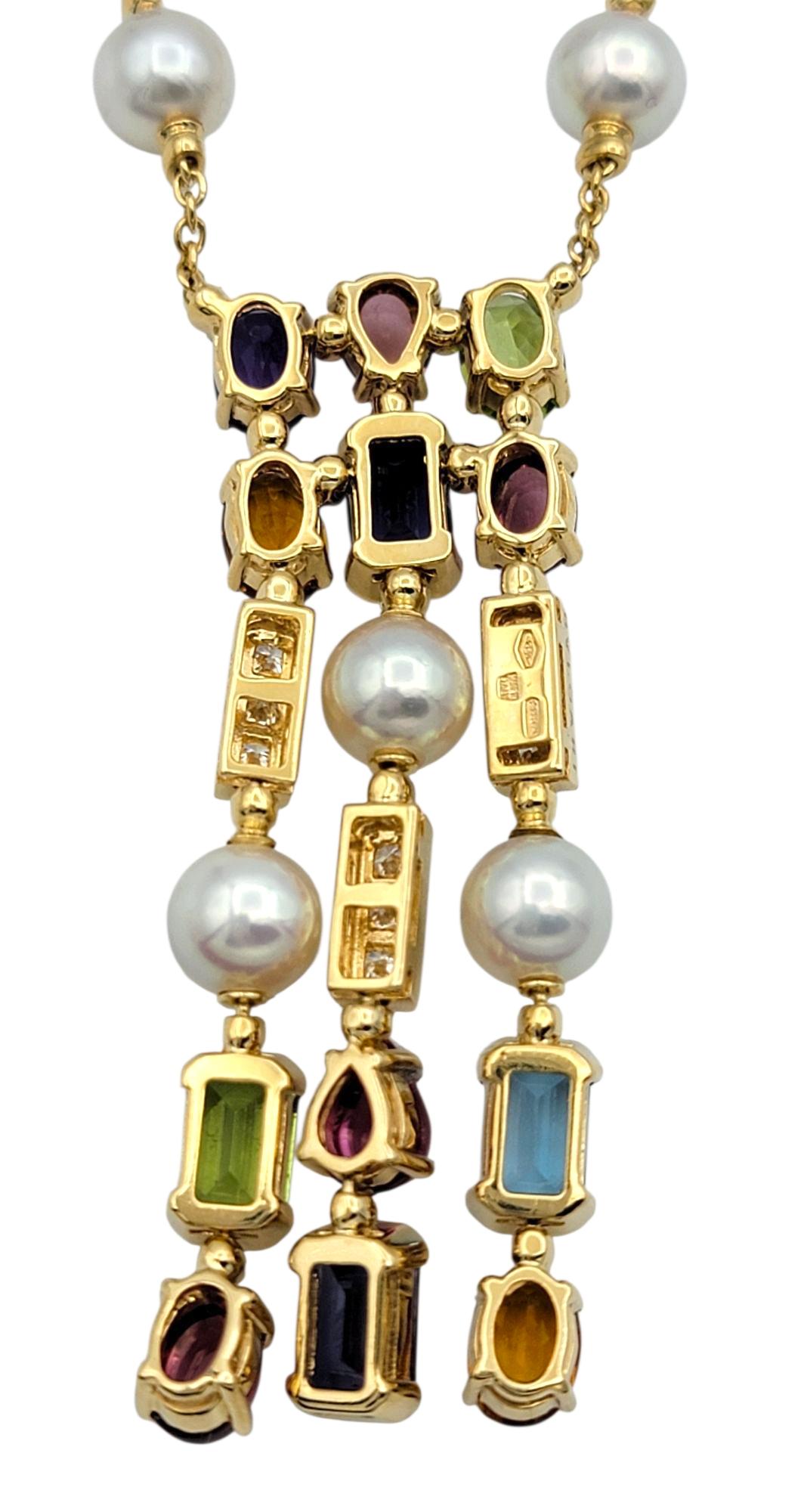 Bulgari Allegra Collection Multi Gemstone Drop Necklace in 18 Karat Yellow Gold In Good Condition For Sale In Scottsdale, AZ