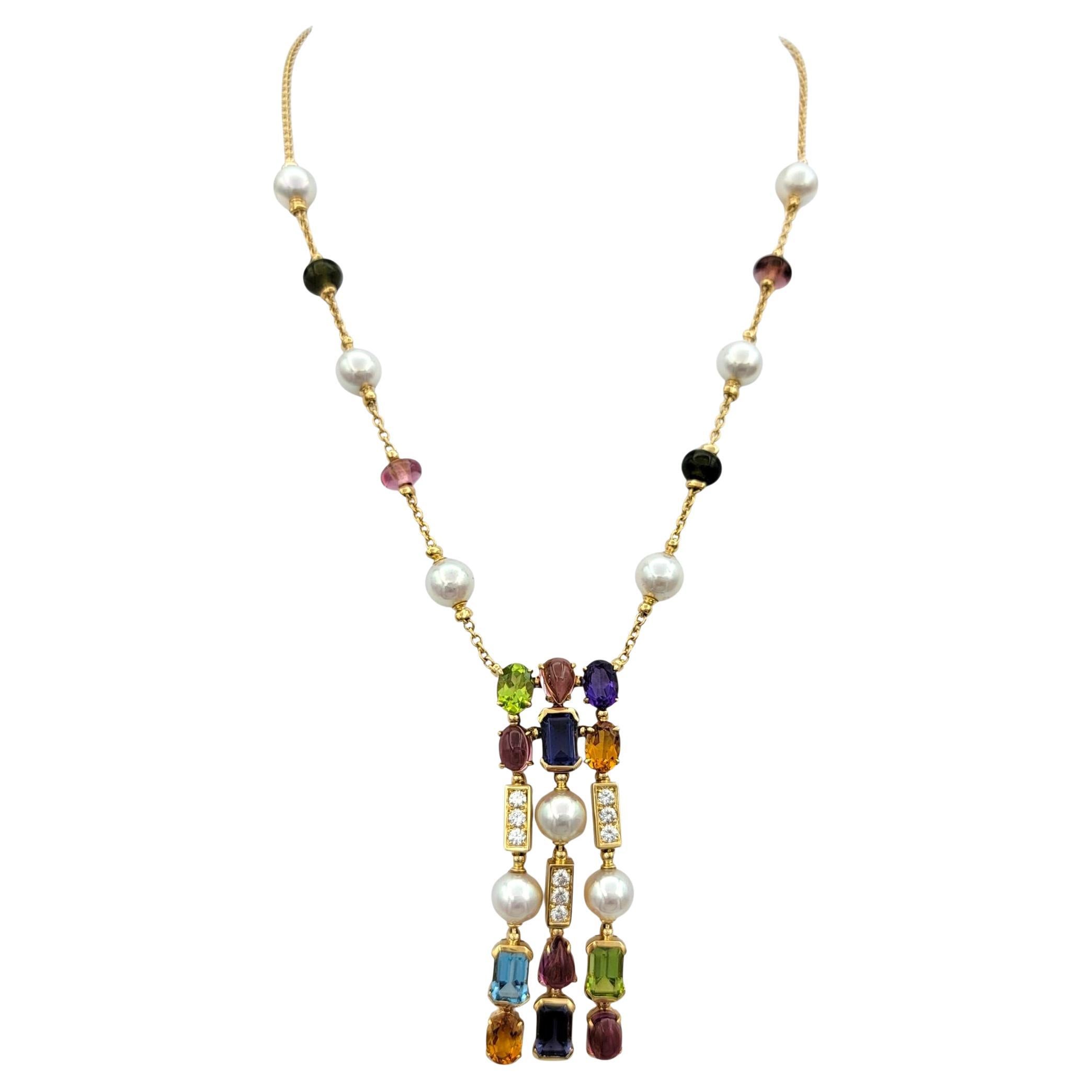 Bulgari Allegra Kollektion Multi Edelstein Tropfen Halskette in 18 Karat Gelbgold