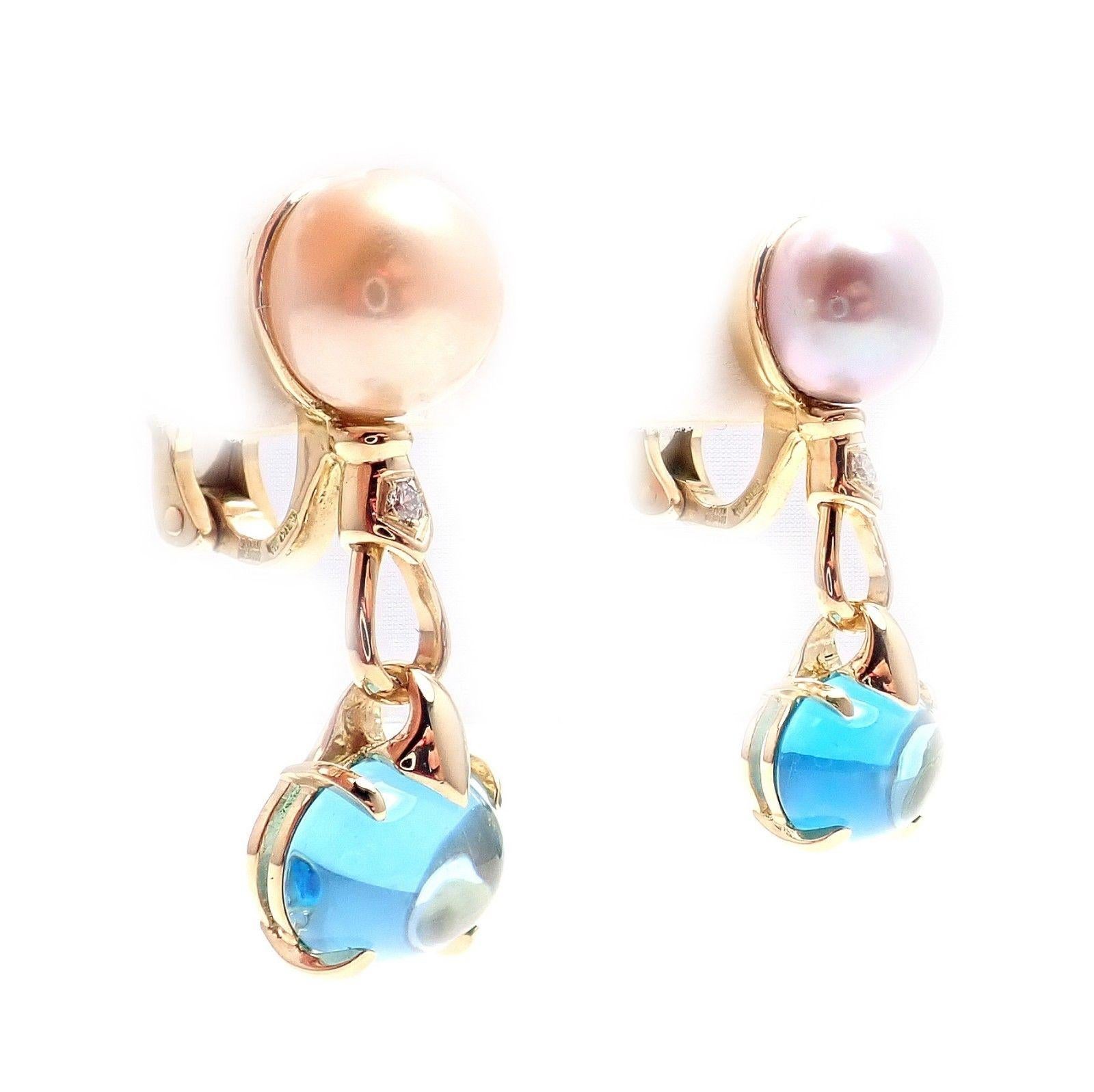 Bulgari Allegra Diamond Akoya Pearl Blue Topaz Yellow Gold Earrings In New Condition In Holland, PA