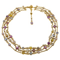 Bulgari Allegra Diamond and Multicolore Sapphire Necklace 18 Karat Yellow Gold
