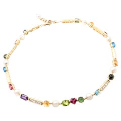 Bulgari Allegra Diamond Color Stones Pearl Yellow Gold Necklace