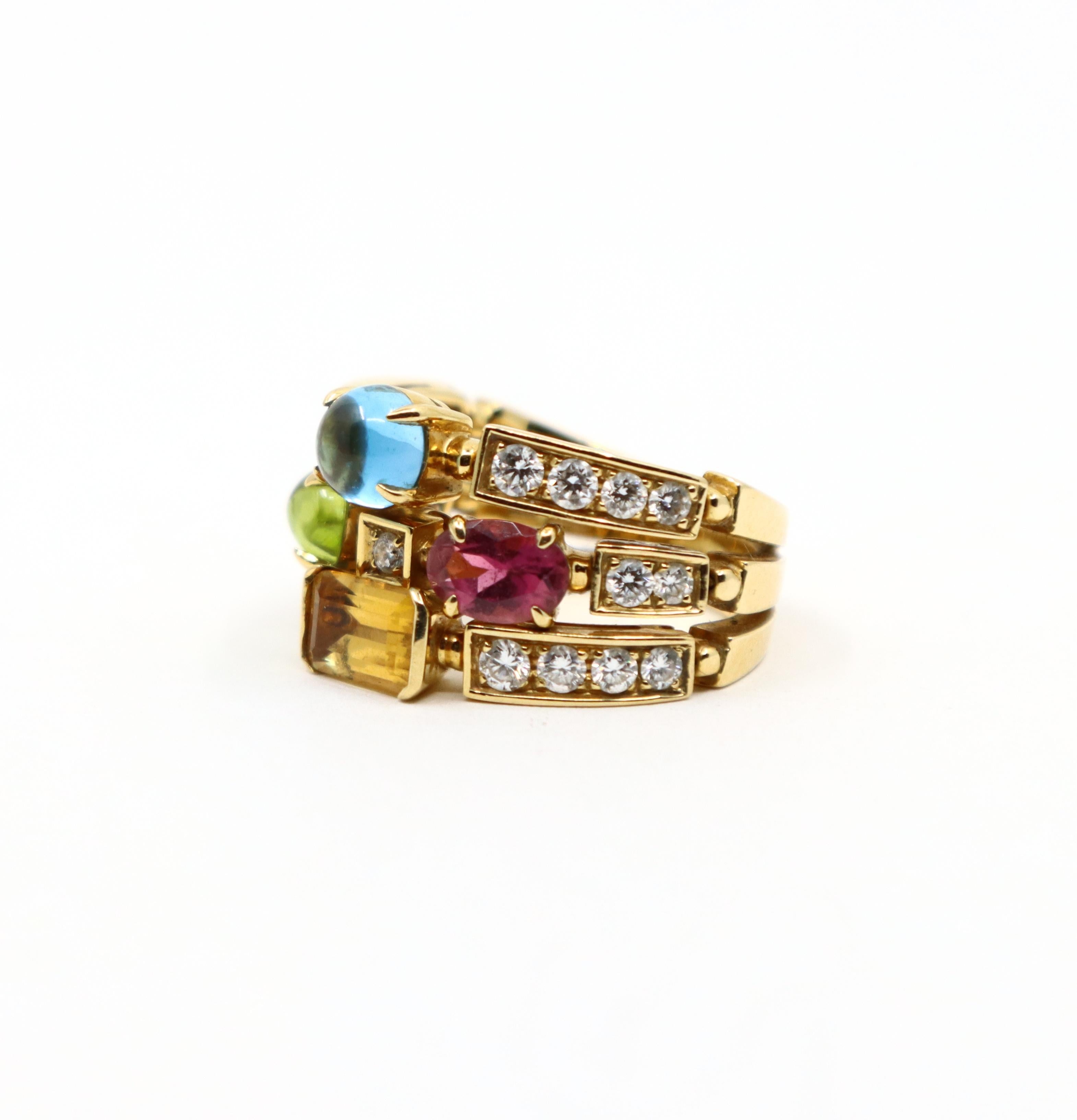Taille ovale Bulgari Allegra Bague à diamants et pierres multiples en vente