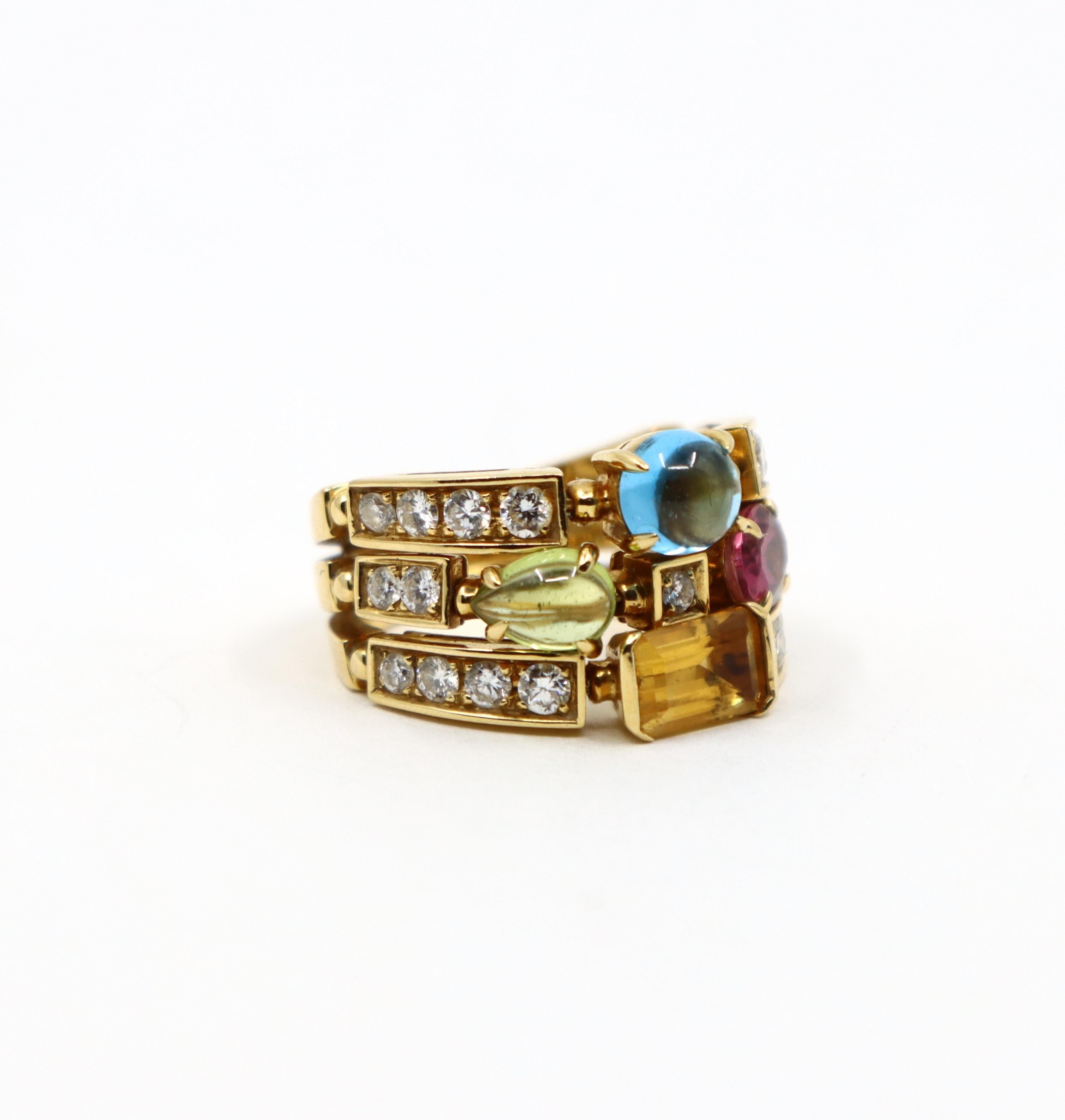 Bulgari Allegra Bague à diamants et pierres multiples Bon état - En vente à Flushing, NY
