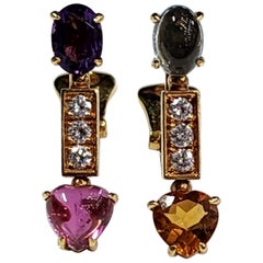 BULGARI Allegra Drop Earrings 18K Yellow Gold Amethyst Topaz Citrine Tourmaline