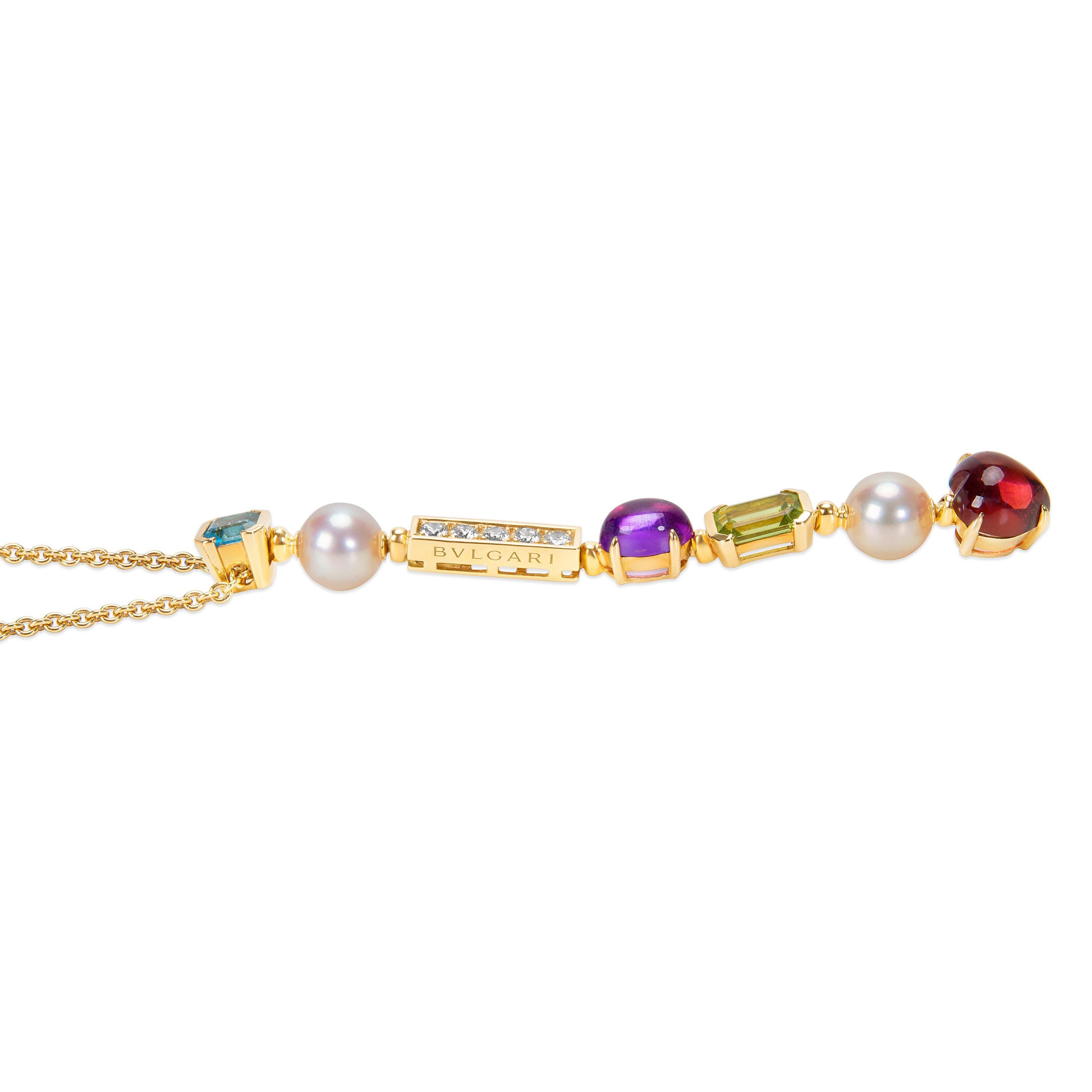 Bulgari Allegra Drop Necklace with Diamonds & Multi Colored Gemstones 0.35ctw In Excellent Condition In New York, NY