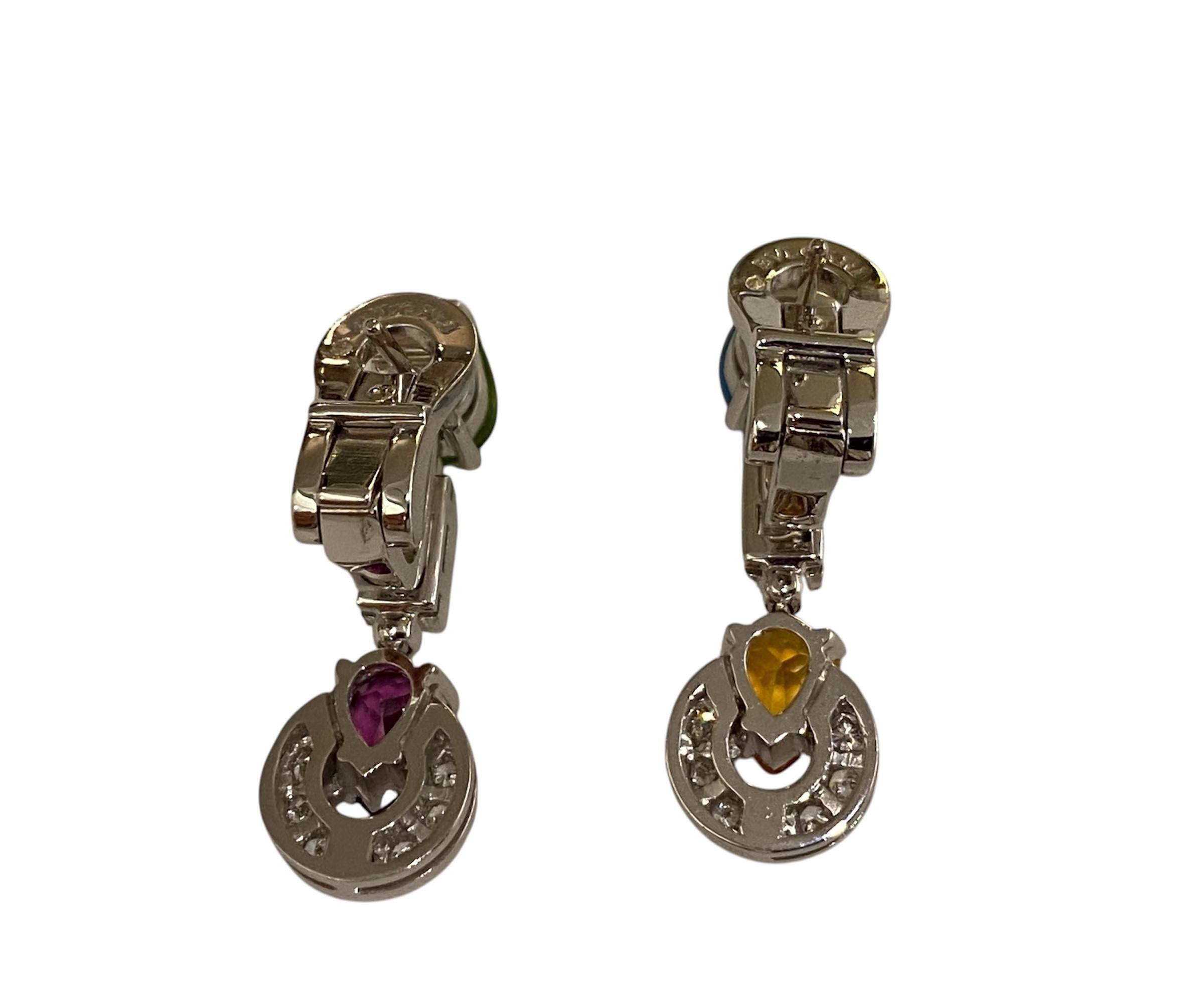 Women's or Men's Bulgari Allegra Earrings with Citrine, Tourmaline, Topaz, Amethyst and Diamonds For Sale