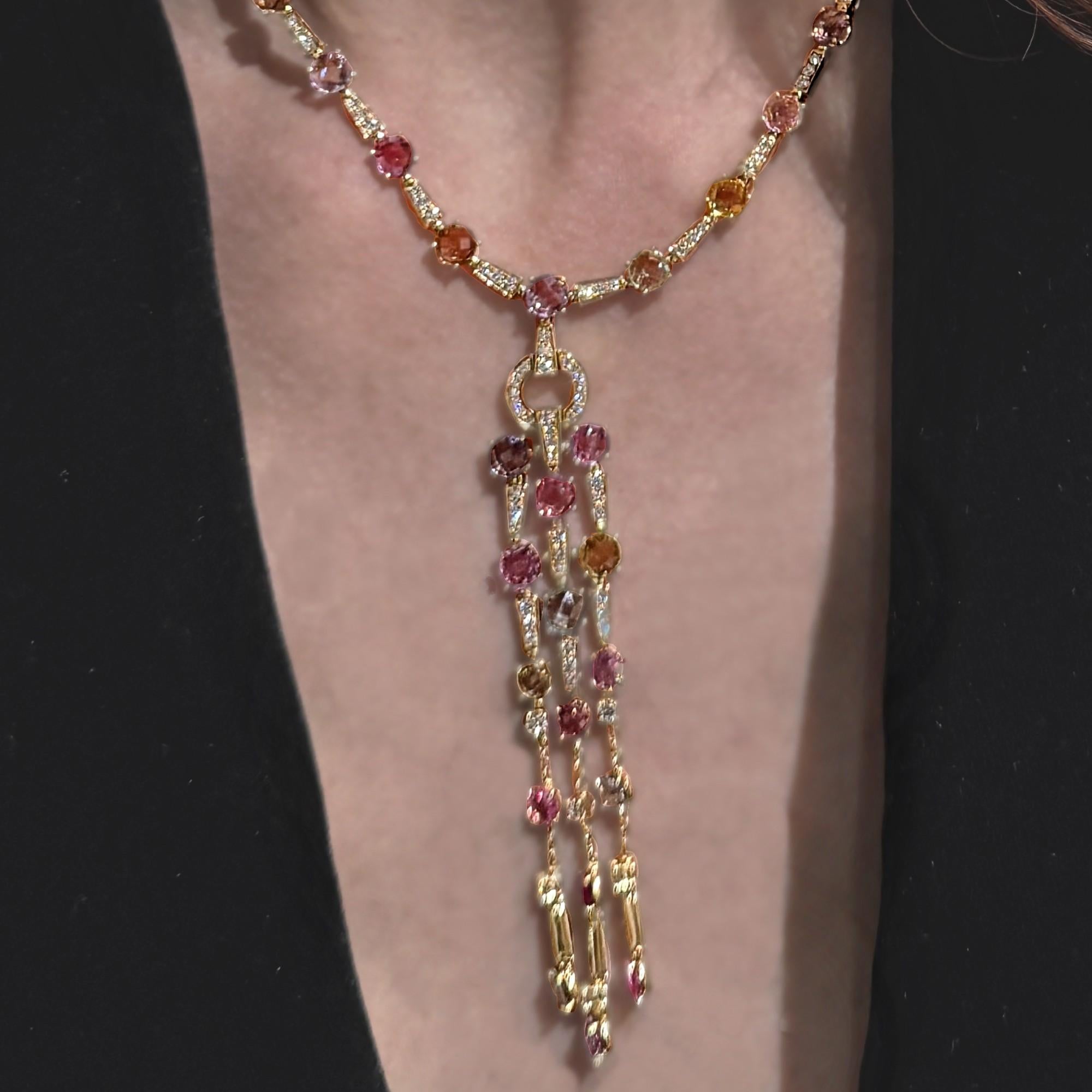 Bulgari Allegra Fancy Color Sapphires Diamond 18 Karat Yellow Gold Necklace in vendita 1