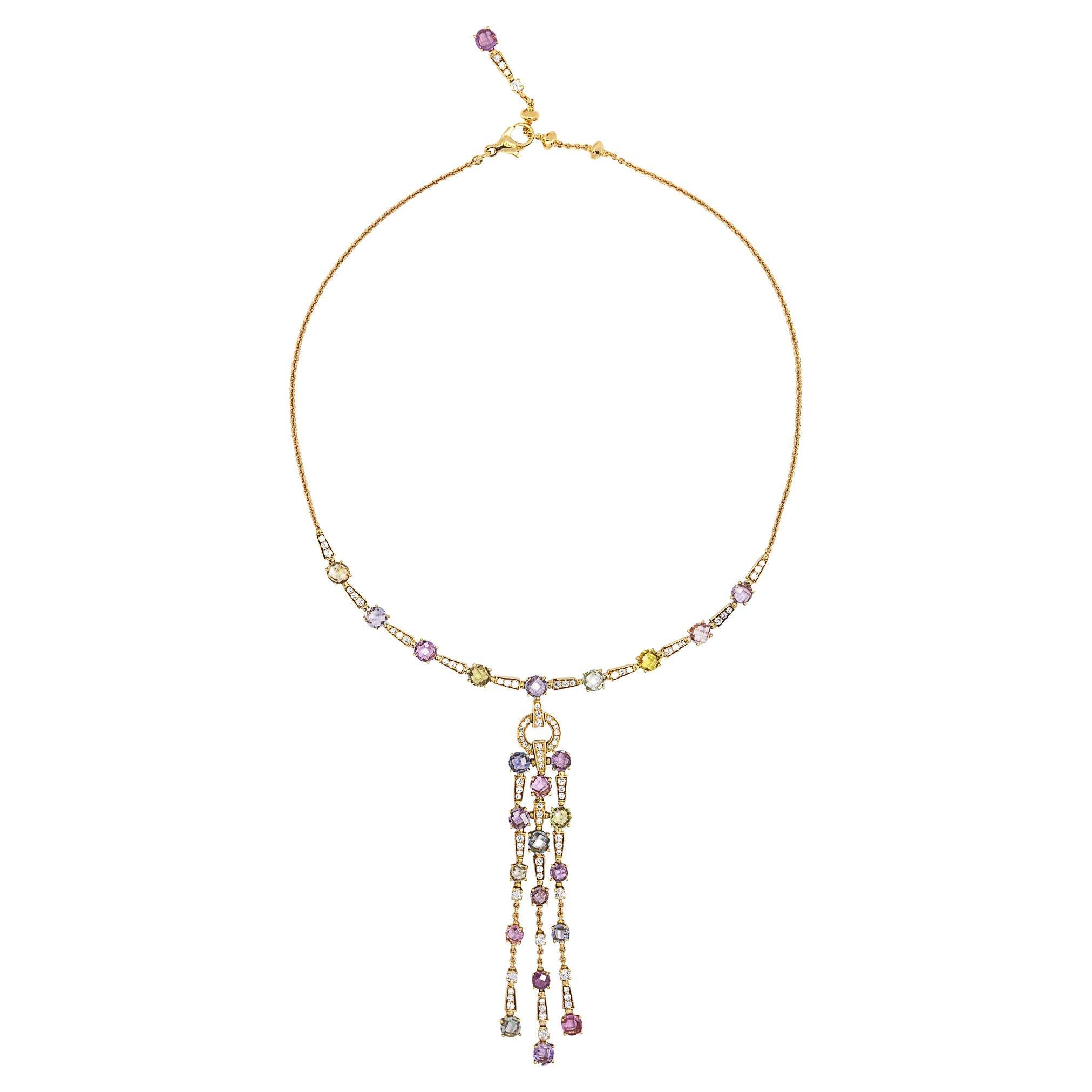Taglio a rosa Bulgari Allegra Fancy Color Sapphires Diamond 18 Karat Yellow Gold Necklace in vendita