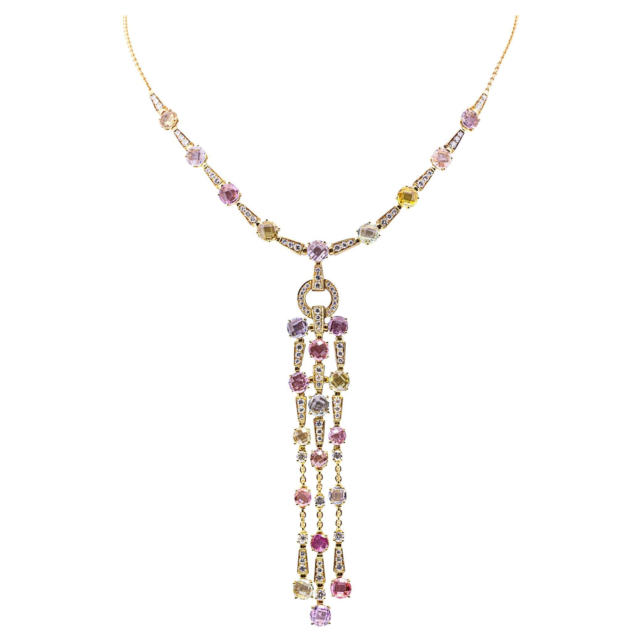 Bulgari Allegra Fancy Color Sapphires Diamond 18 Karat Yellow Gold Necklace