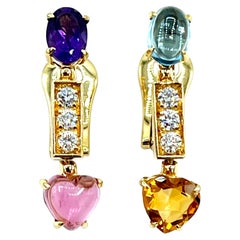 Bulgari "Allegra" Gem-Set Drop Earrings in 18K Yellow Gold