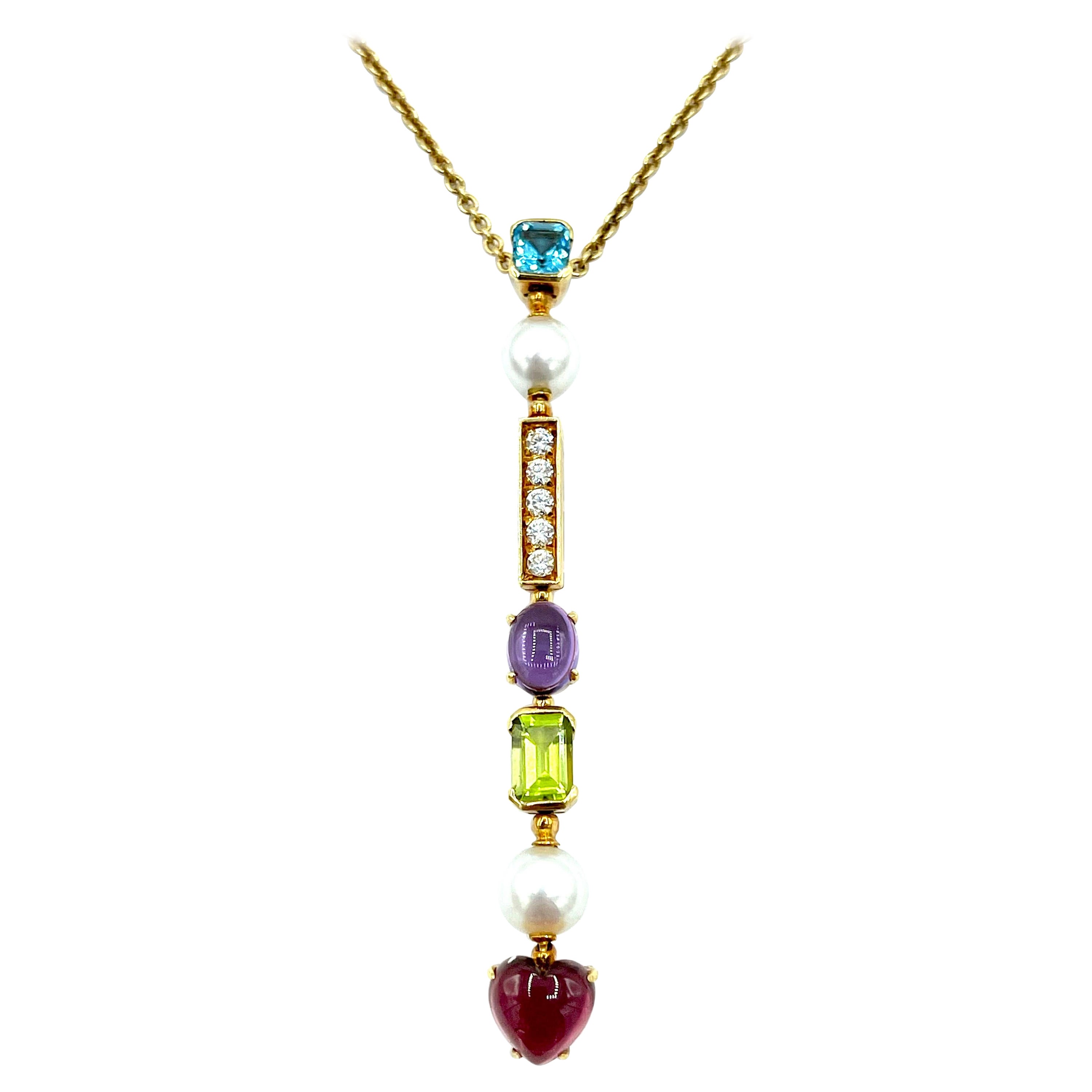 Bulgari "Allegra" Gem-Set Line Pendant Necklace in 18K Yellow Gold