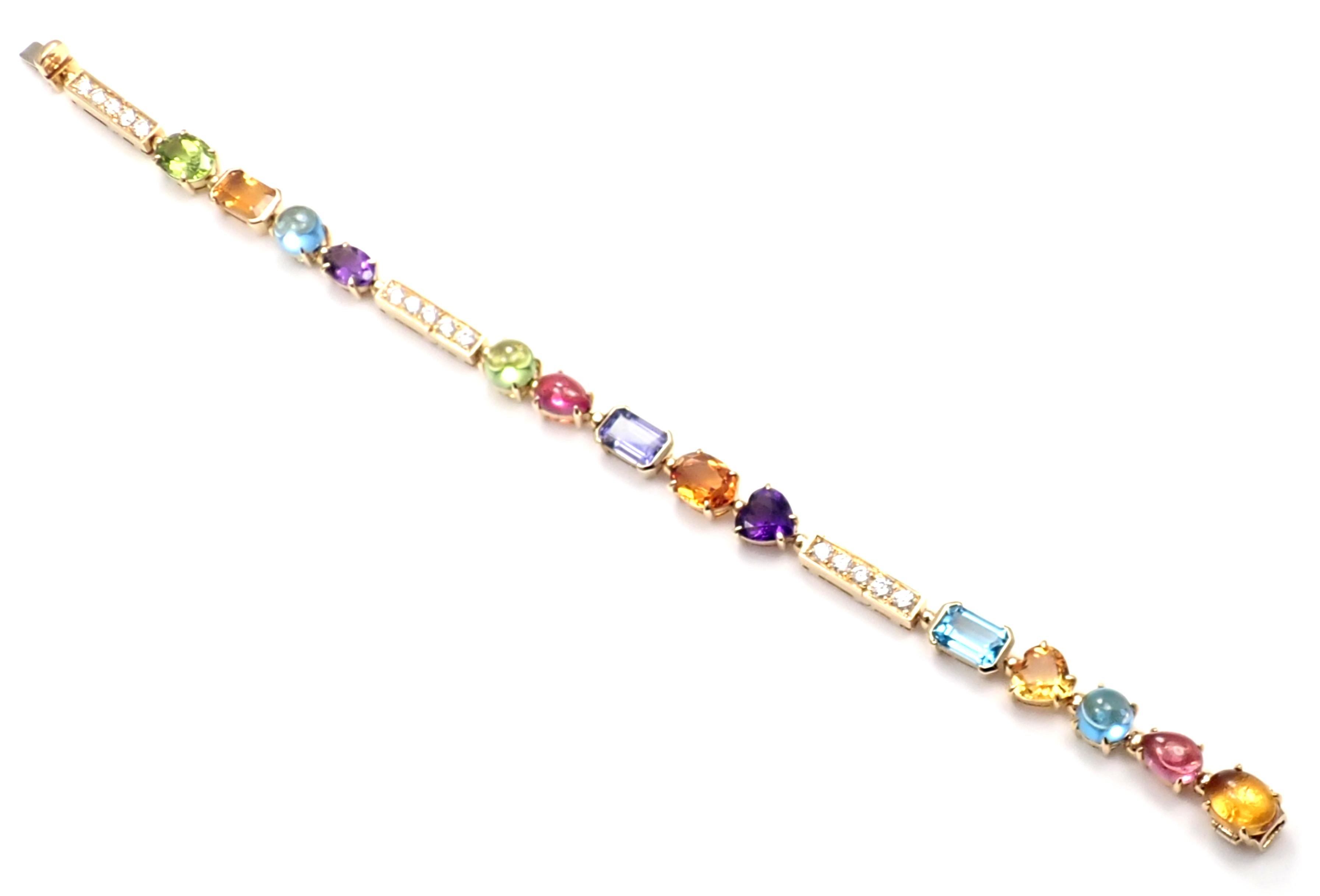 Women's or Men's Bulgari Allegra Gemstone Diamond Gold Link Bracelet