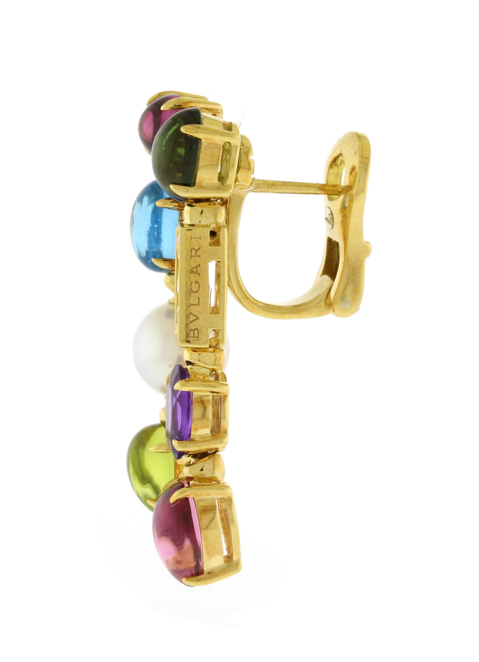 Bulgari Allegra Mehrfarbige Edelstein-Tropfenohrringe in doppelter Reihe im Zustand „Hervorragend“ im Angebot in Bethesda, MD